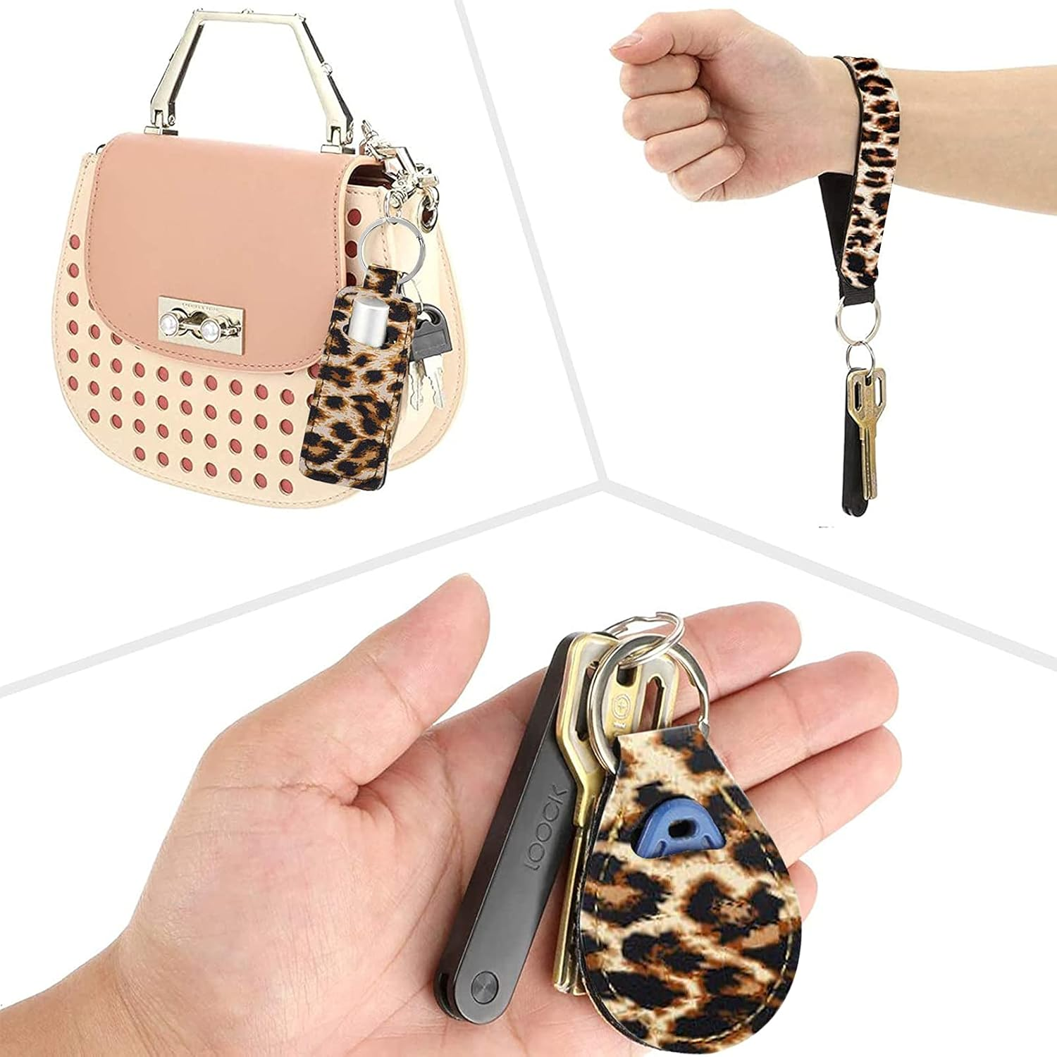 Aulufft 23 PCS Leapord Print Car Assecories, Include Seat Cover Leopard Steering Wheel Cover, Central Control Armrest Pad, Car Coasters and Keychain Holder, Headrest Covers, Ventilation Hole Decor