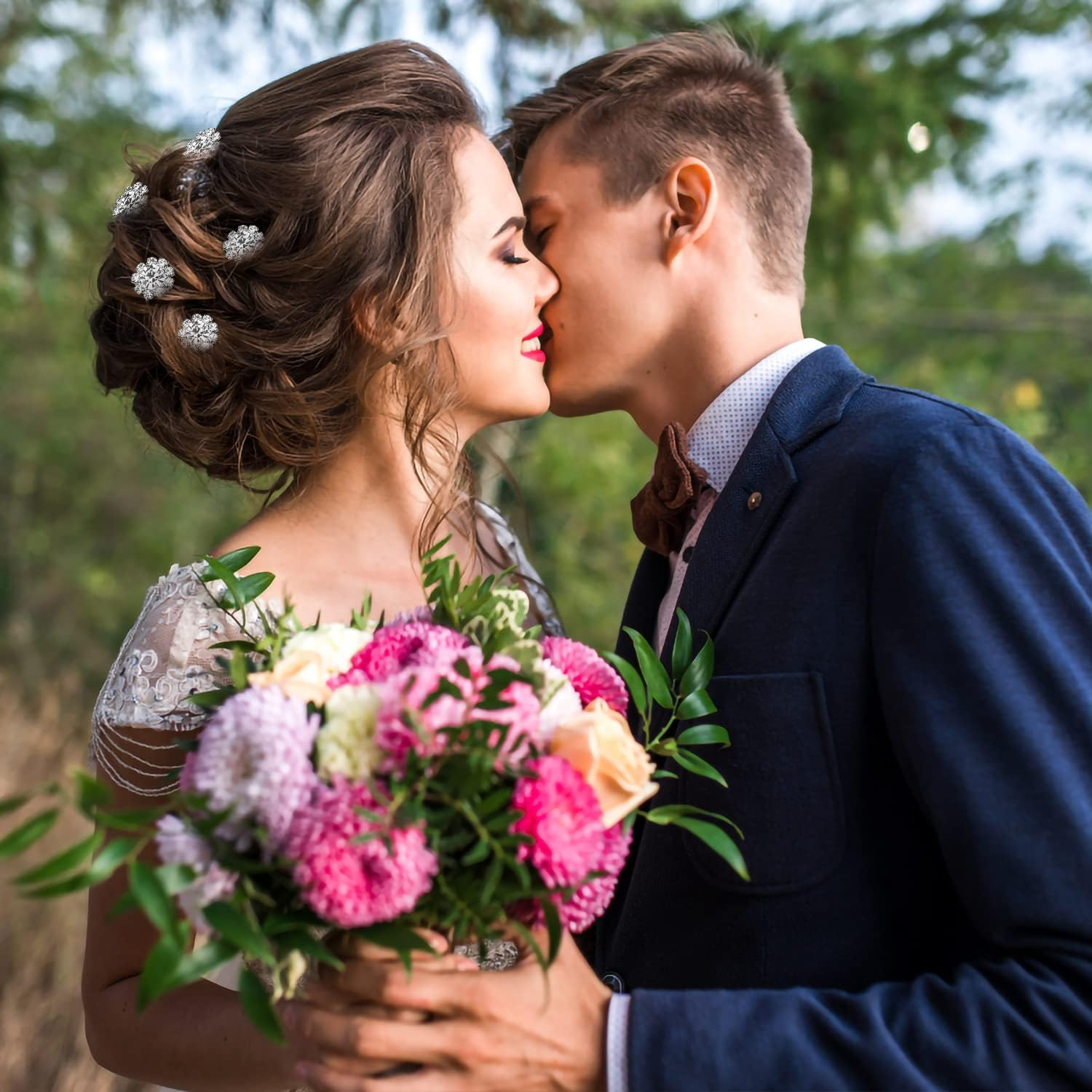 KINBOM 12Pcs Rhinestone Wedding Hair Pins, U Shaped Hair Pins Crystal Flower Hair Bobby Pins Wedding Hair Accessories for Brides Bridesmaids (Silver) image number 4