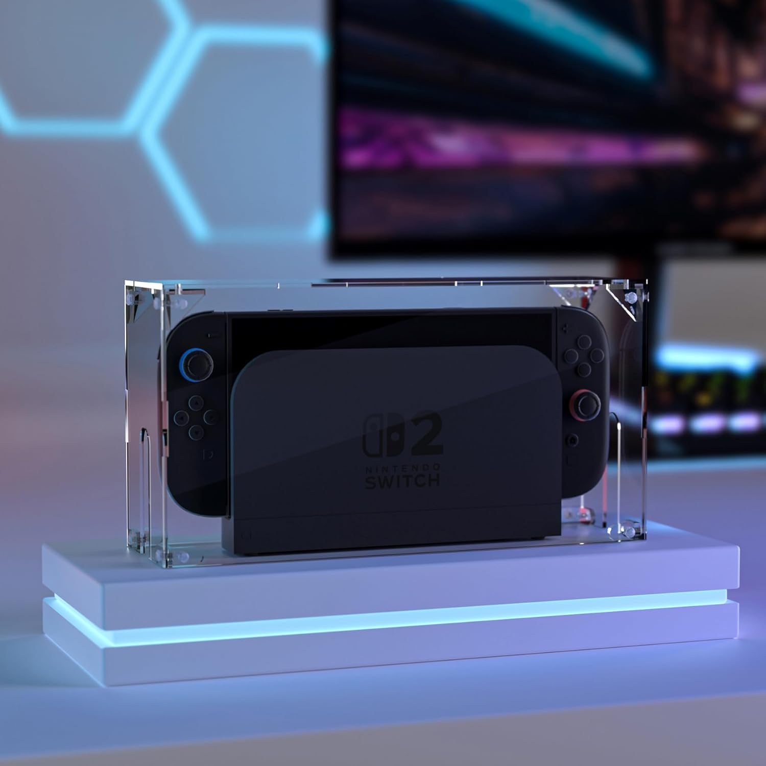 Playvital Clear Acrylic Dustproof Cover for Nintendo Switch 2 | Magnetic Ventilation Top, Tool-Free Installation, Transparent Display Box for Switch 2 Dock Mode - Transparent - Clear Blue image number 3