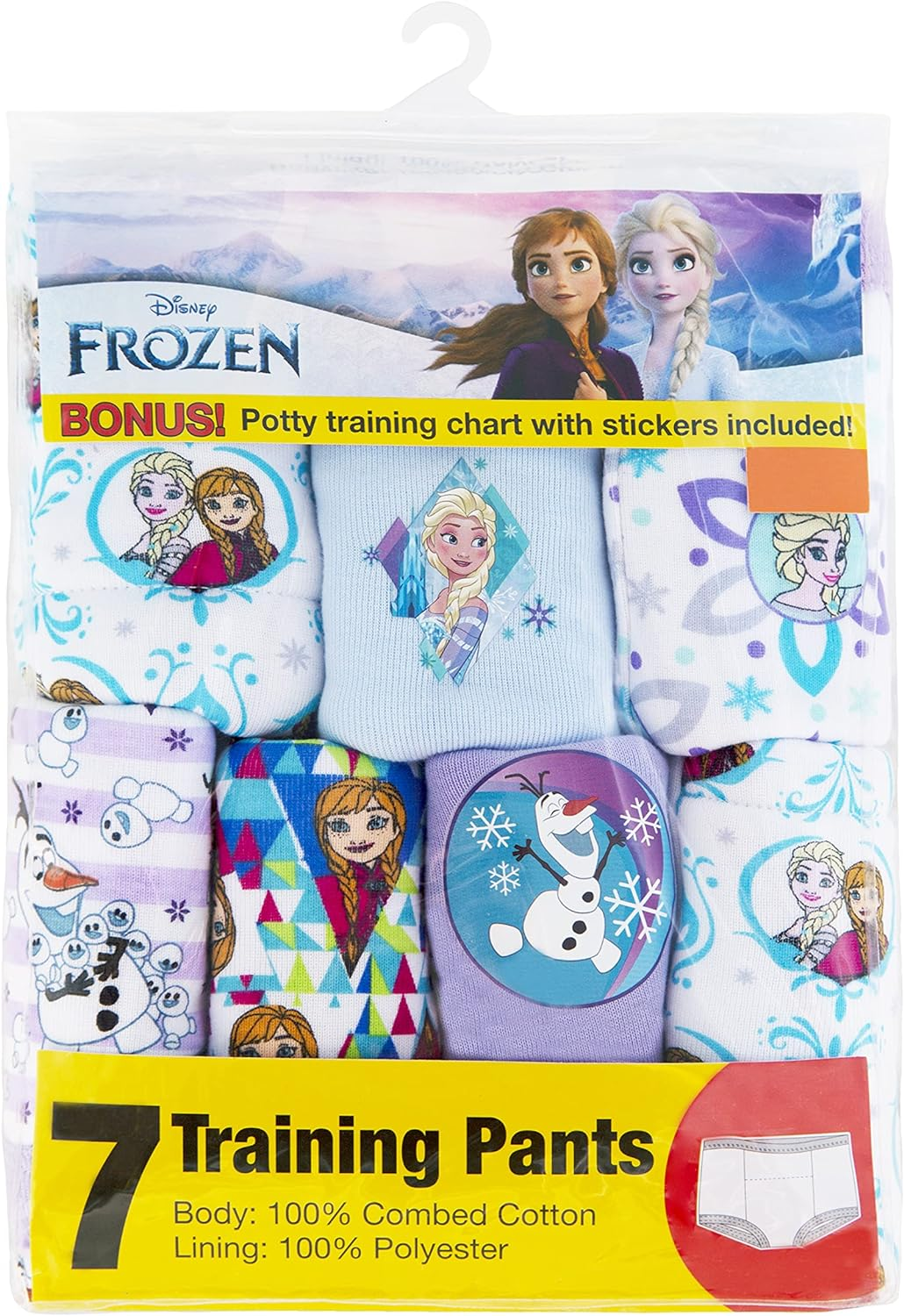 Disney Frozen Toddler Girls 7-Pk Potty Training Pants with Success Tracking Chart and Stickers Sizes 2T, 3T, 4T