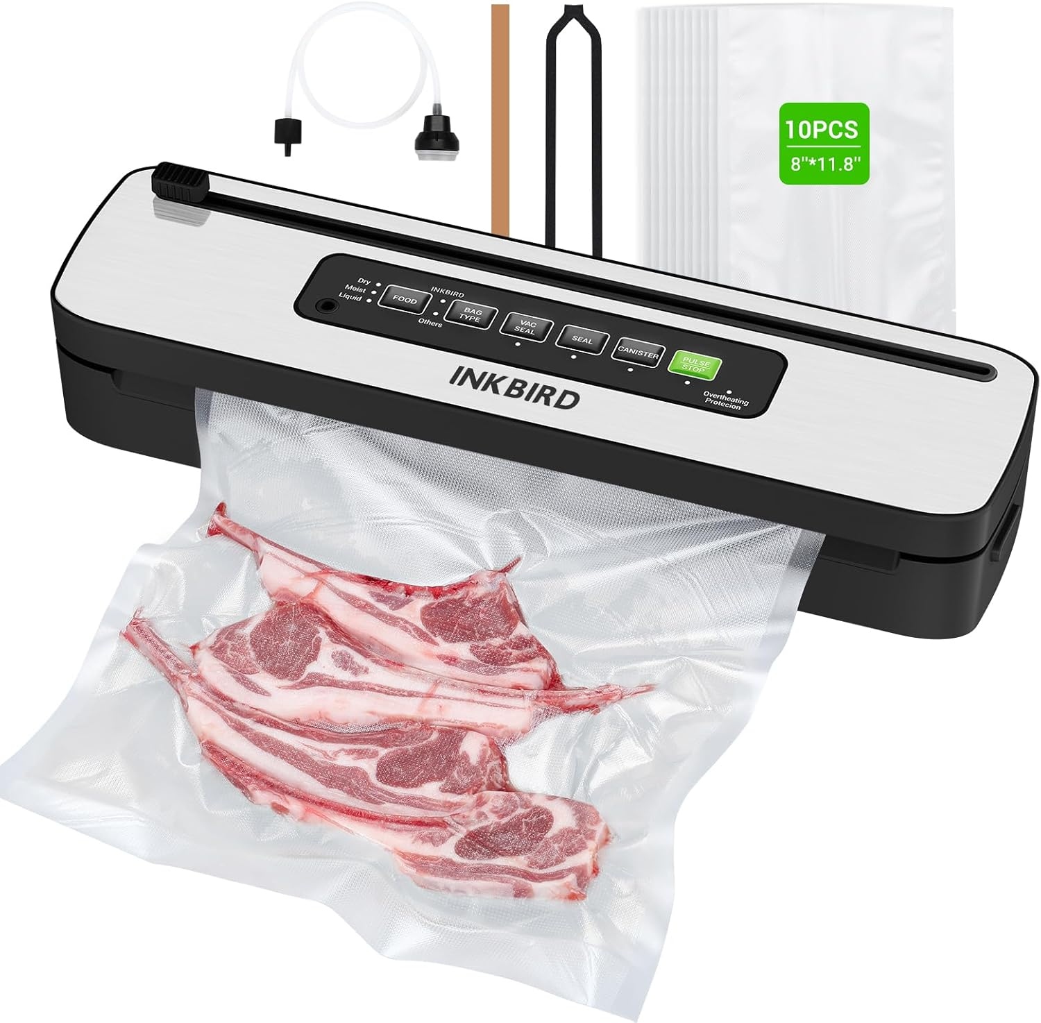 INKBIRD Compact Home Vacuum Sealer Machine INK-VS05, Dry/Moist/Liquid Food Types with Vac&Seal/Seal Only/Pulse/Canister Modes, Cooling Sealing Strip, Overheat Protection System image number 3