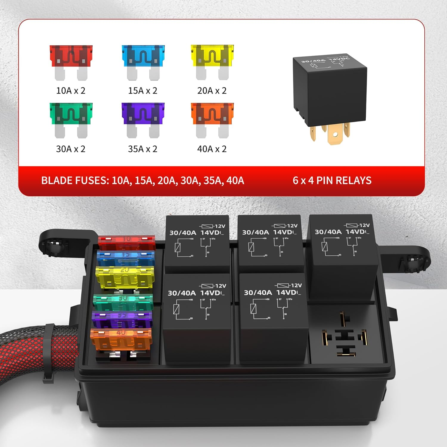 12V Waterproof Relay Box 6 Way Fuse Box Pre-Wired 12 AWG 6 Slot ATC/ATO Fuse Block Universal Panel for Automotive Car Marine Boat image number 4