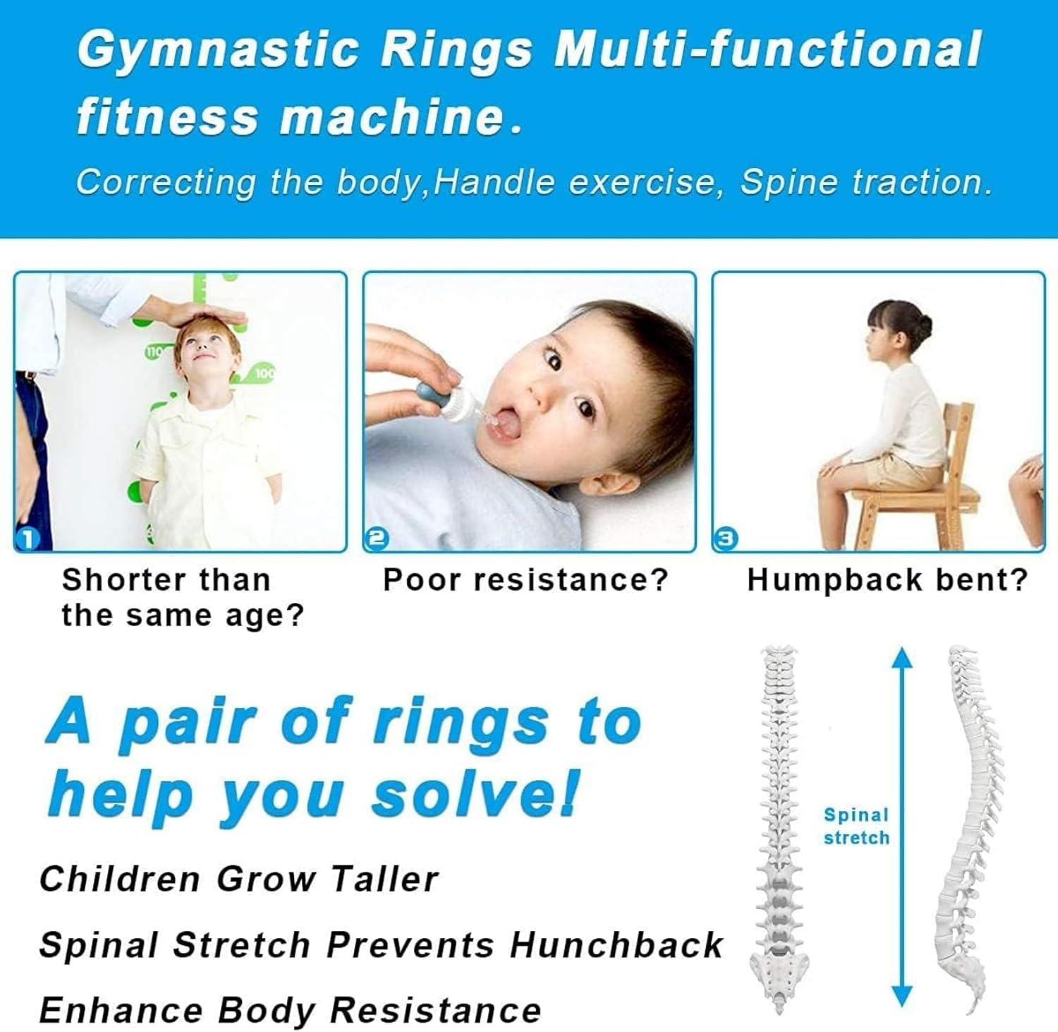 Gymnastic Rings with Straps Exercise Strength Training Equipment Pull up Rings Fitness Children Trapeze Bar Pull up Gym Rings Kids Home Exercise (Safe Load-Bearing 150KG) image number 6