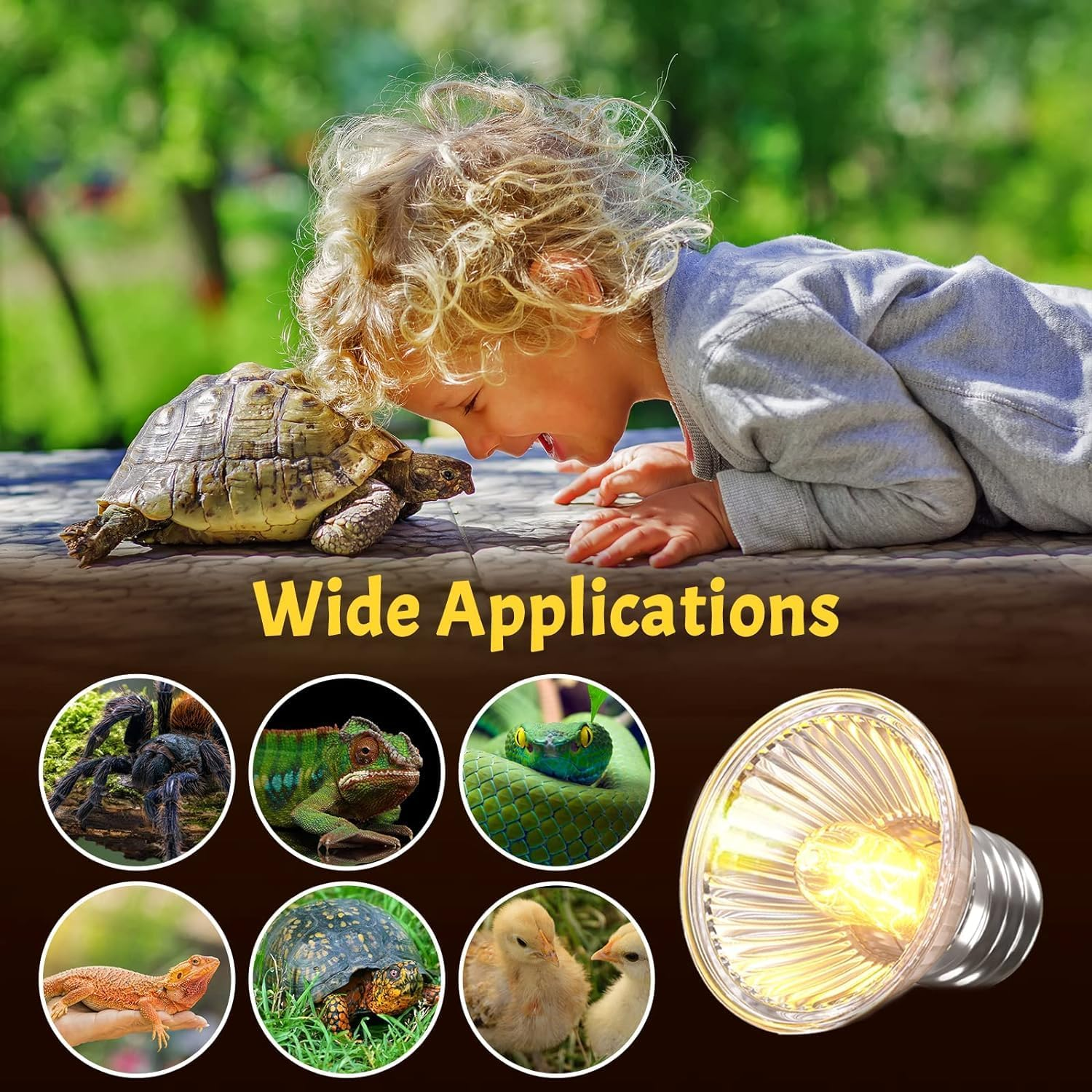 Bonlux 50W E27 Reptile Heat Lamp, UVA+UVB Full Spectrum Sum Lamp Dimmable Sunbathe Heat Light AC220-240V Basking Lamp, for Reptiles, Amphibians, Lizards, Turtle, Snakes(4 Pack, Warm White 2700K) image number 3