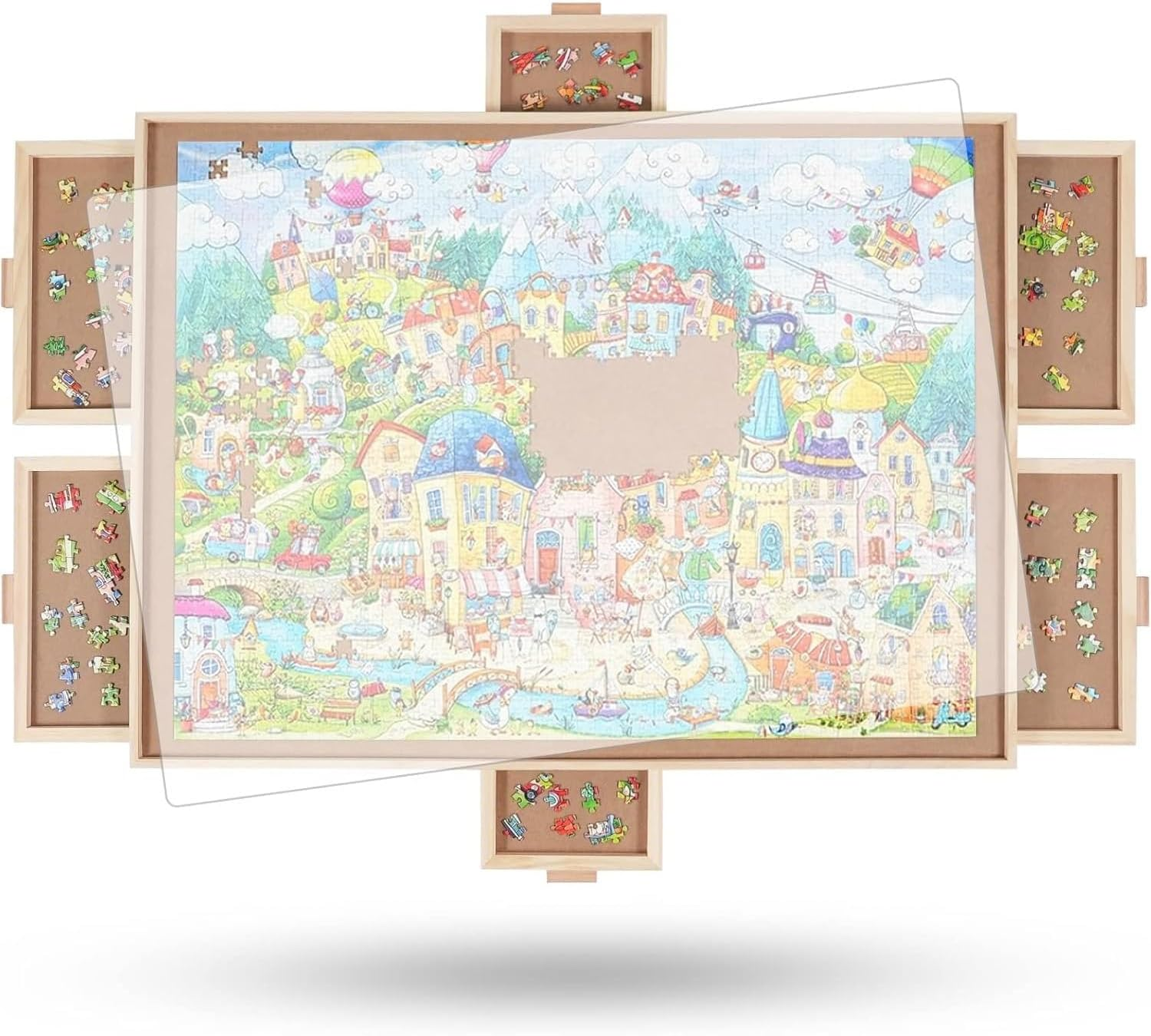 1500 Piece Rotating Puzzle Board with Drawers and Cover, 25"X34"Portable Wooden Jigsaw Puzzle Table for Adults Portable, Spinning Puzzle Boards Birthday Mom. image number 2