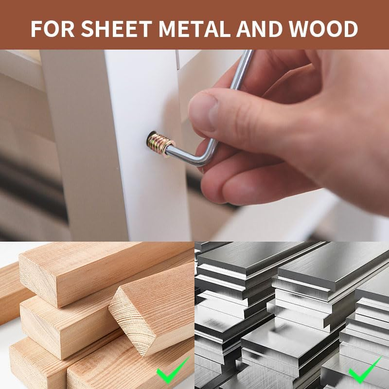 20-Piece M5X 10Mm Threaded Insert Nuts for Wood - Hex Drive Installation, Zinc Plated Carbon Steel image number 3