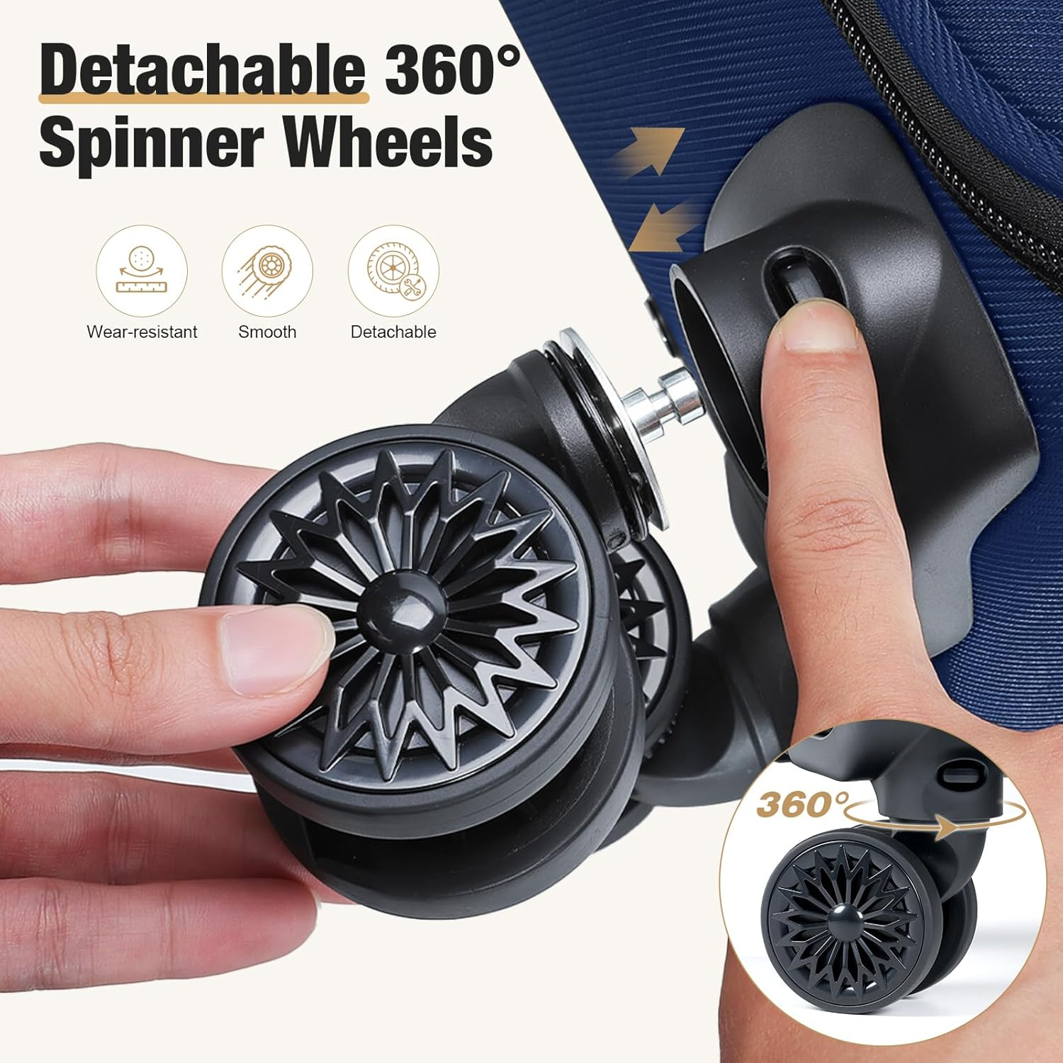 Tonyeee 17 Inch Underseat Carry on Luggage with Removable Wheels, Blue, 17 Inch_Underseat, Underseat Carry on Luggage with Removable Wheels image number 5