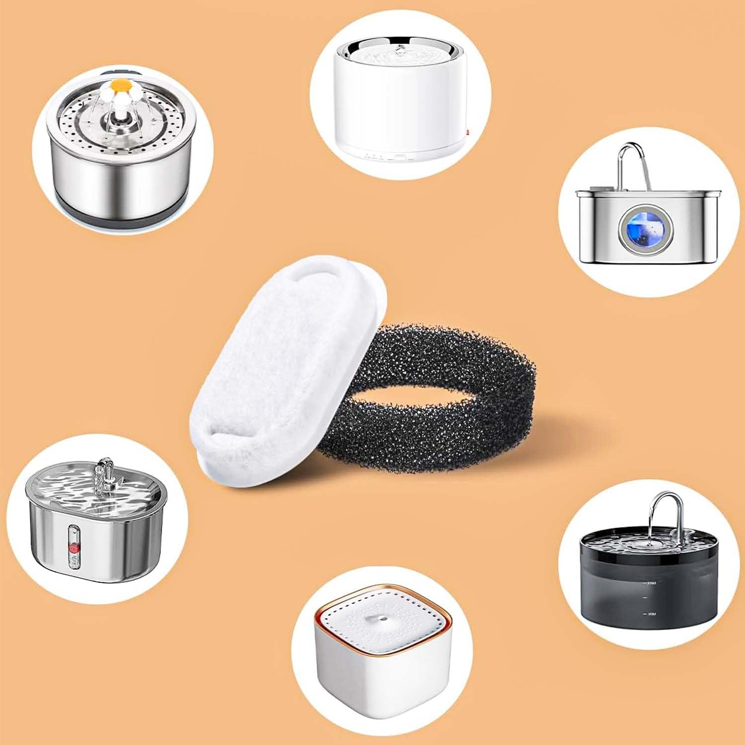 Replacement Filter for Cat Fountain, Pack of 6 Carbon Filters and 6 Foam Filters, Suitable for Most Cat Water Dispensers image number 1