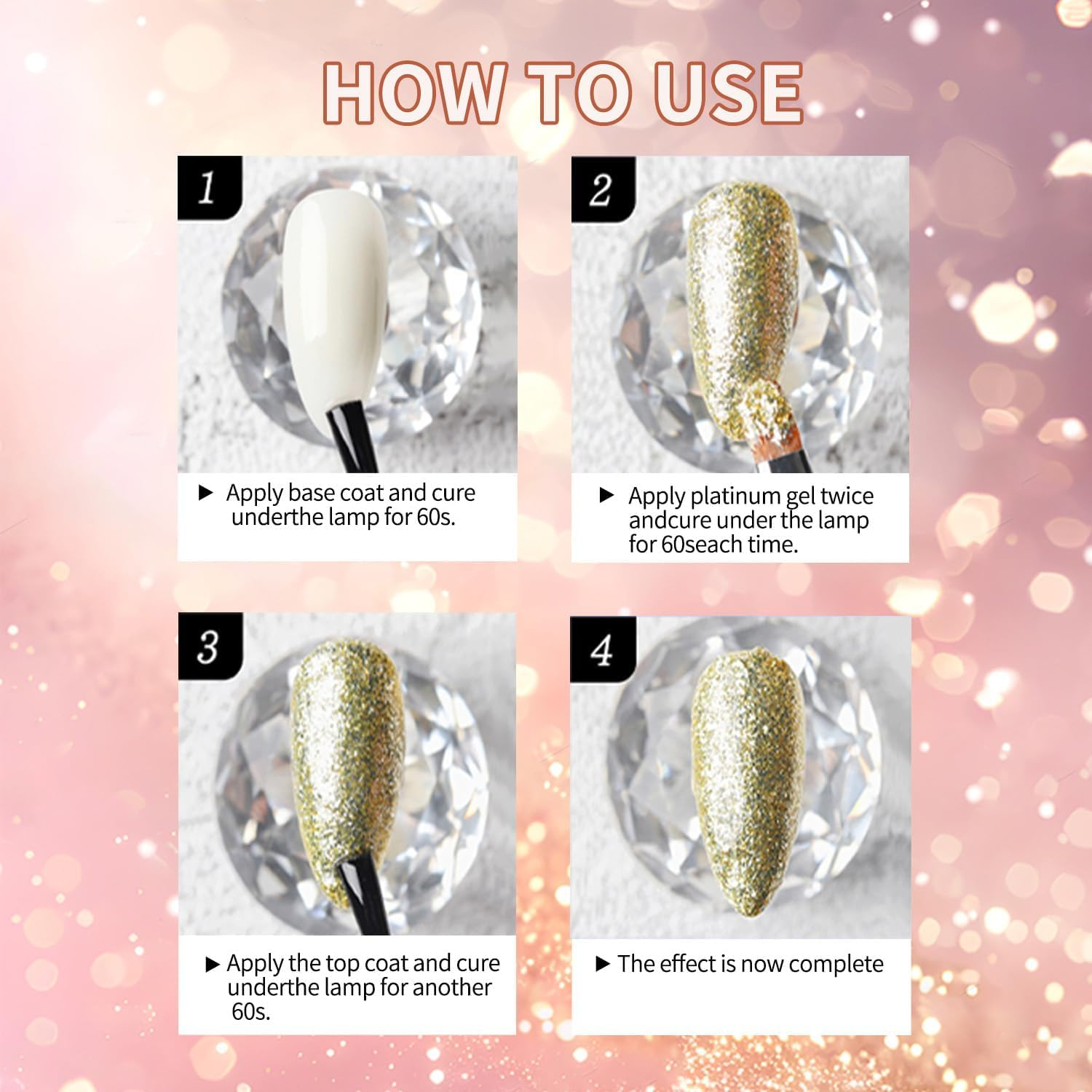 SULLMAR Colorful Ombre Gel Set with 4 Brilliant Colors with 100Pcs Nail Sponges & Grabbing Pen Ombre Nail Polish Glitter and Eye-Catching for Women Essential Nail Art Tool (B11) - B1 image number 4