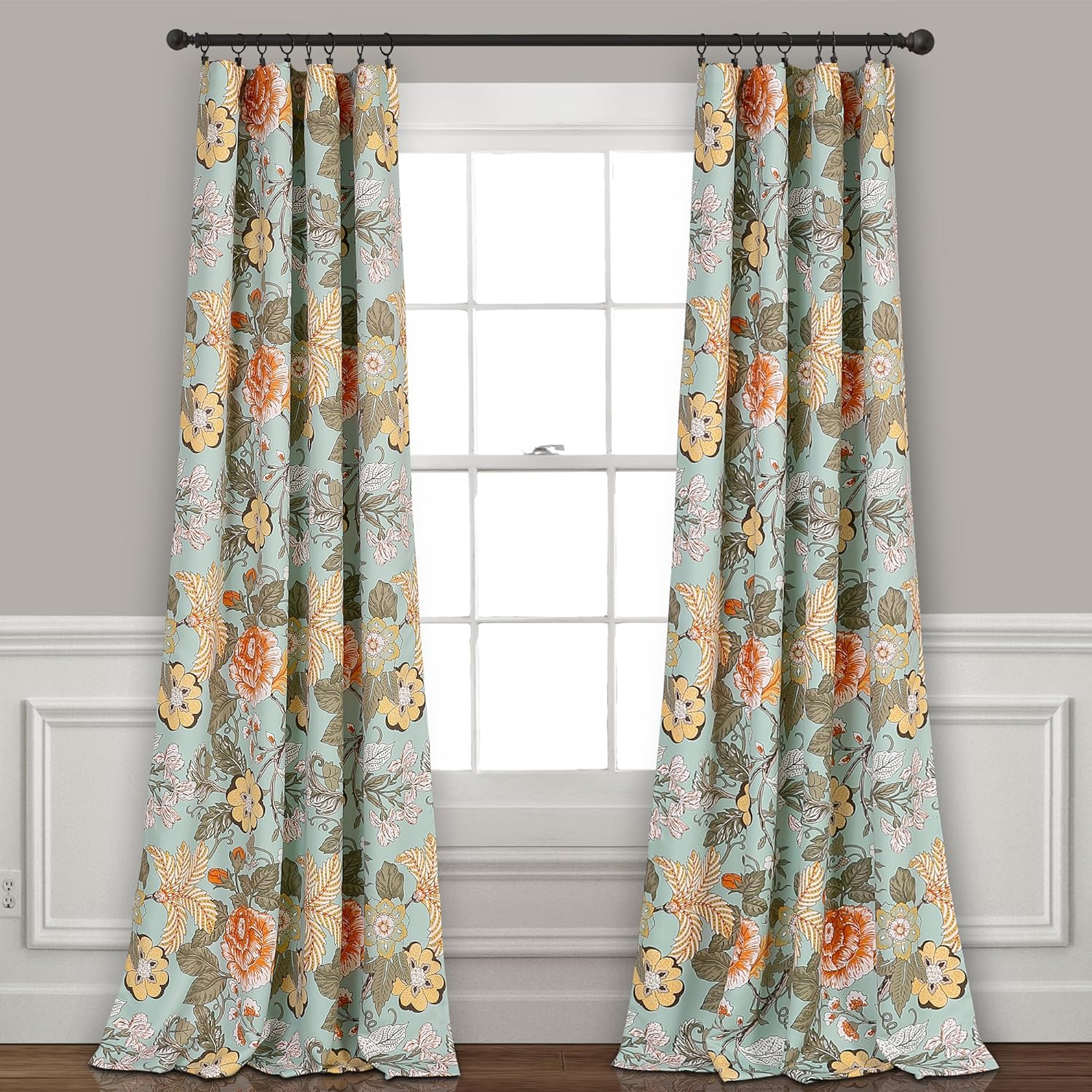 Lush Decor Sydney Light Filtering Window Curtain Panels, Pair, 52" W X 84" L, Blue & Yellow - Botanical Garden - Country Cottage Home Decor - Floral Curtains for Bedroom, Living Room, & Dining Room