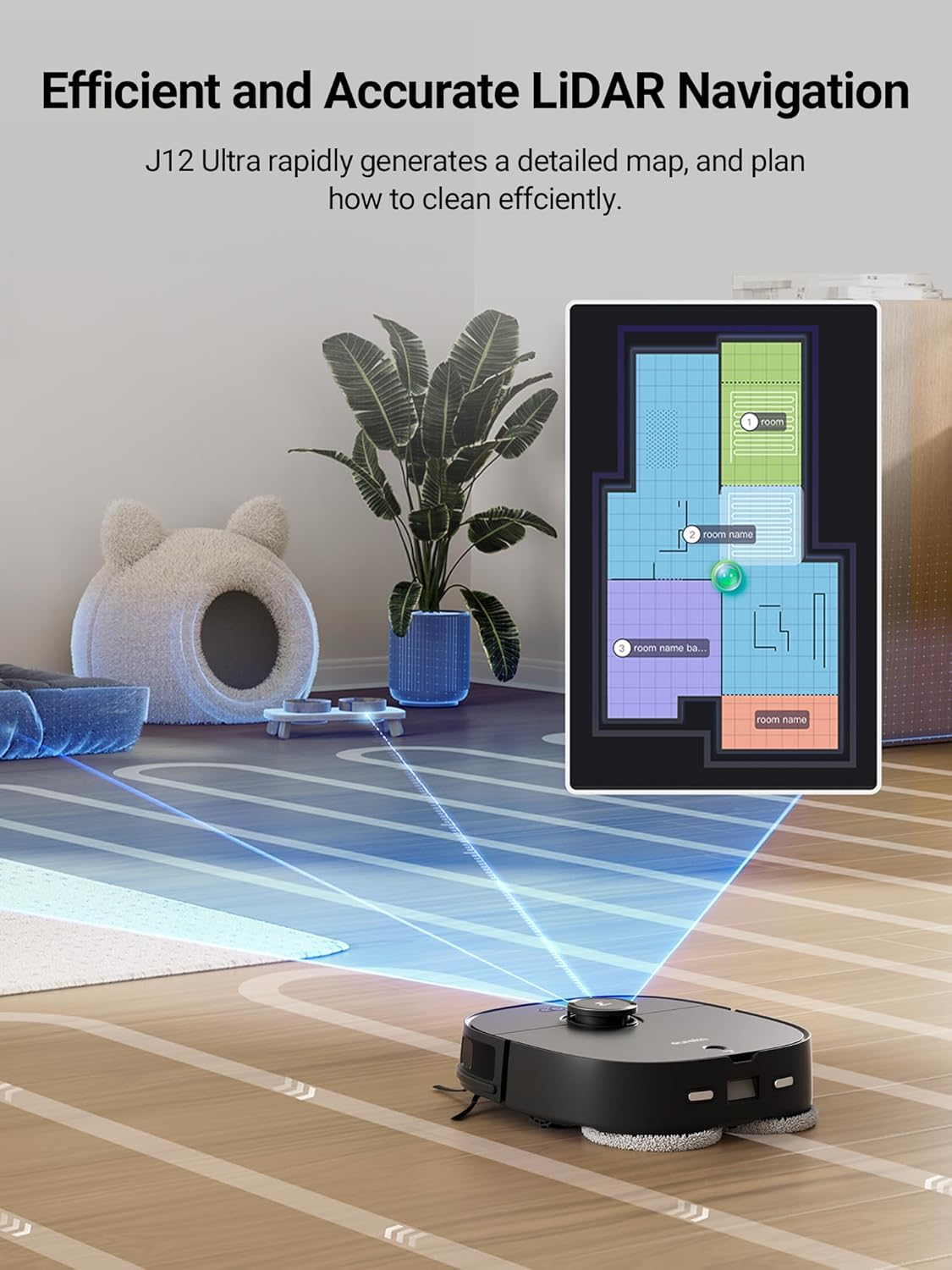 Eureka J12 Ultra Robot Vacuum Cleaner and Mop, Auto Clean and Auto Empty, 5000PA Suction, 3D Dual Laser+Ai Obstacle Detection, Dual Spinning Mops, Self-Washing and Self-Drying, Work with Alexa, Black image number 4