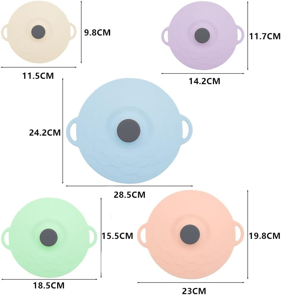 5 Pcs Silicone Lids for Bowl Silicone Microwave Cover with 5Sizes Reusable Heat Resistant Lids Fits Cups, Oven, Cups, Bowls, Plates, Pots, Pans, Skillets, Fridge Dishwasher Safe