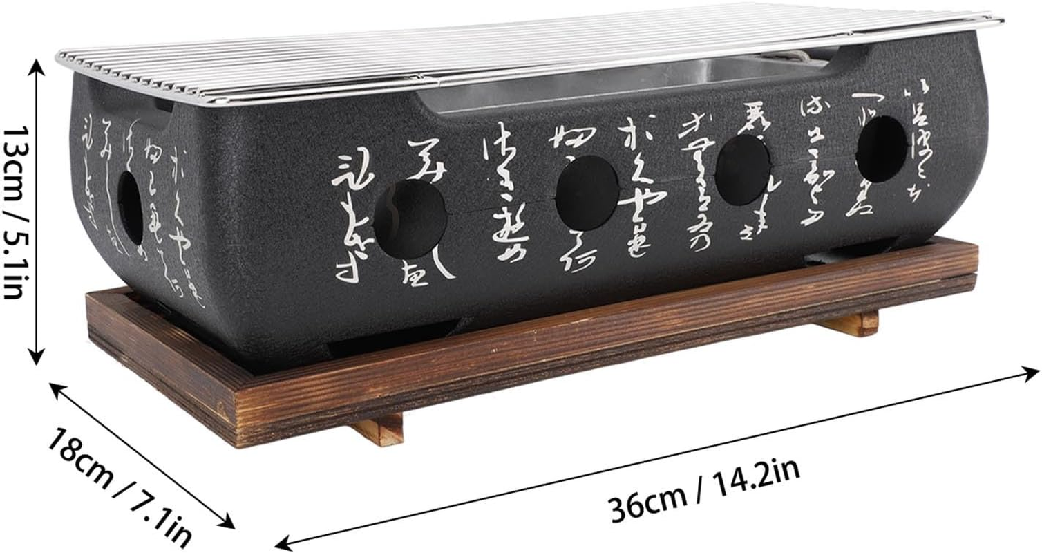 Japanese Style Barbecue Grill, Rectangular Aluminium Alloy Japanese Food Charcoal Stove with Wire Mesh Grill and Base, BBQ Grill for Outdoor Camping Hiking Picnics (XL) image number 4