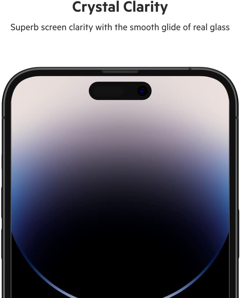 Belkin Temperedglass Iphone 14 PRO MAX Screen Protector, Antimicrobial-Treated, Easy Bubble Free Application with Included Installation Guide Tray, 9H Hardness Tested (Ova102Zz)