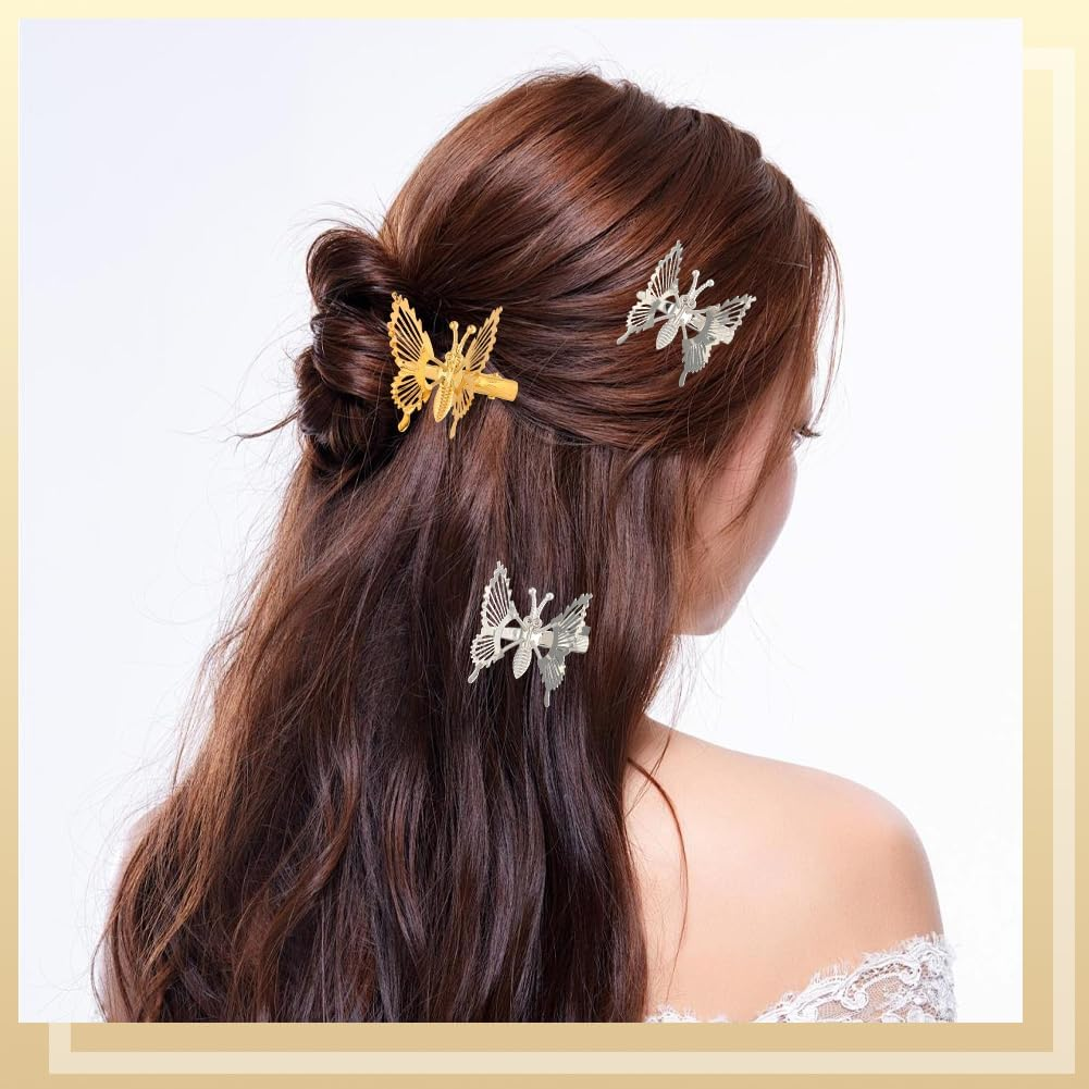 SOFPLATE Pack of 12 Retro 90S Butterfly Hair Clips Moveable Butterfly Hair Clips Made of Metal Crocodile Clips Gold/Silver Vintage Hair Accessories for Women Prom Wedding Everyday Dress image number 2