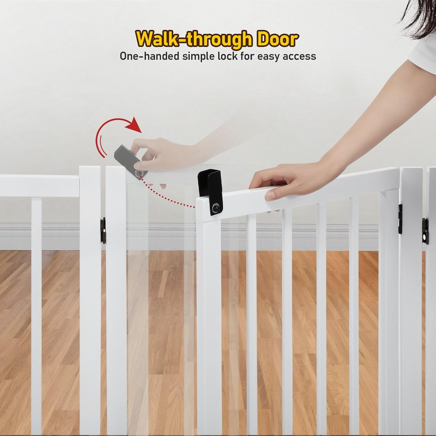 Pet Scene 4 Panel Pet Playpen for Puppy, Foldable Pet Safety Gate Wood Enclosure Security Fence Freestanding Dog Stair Doorway Tall Barrier with Door Indoor image number 6