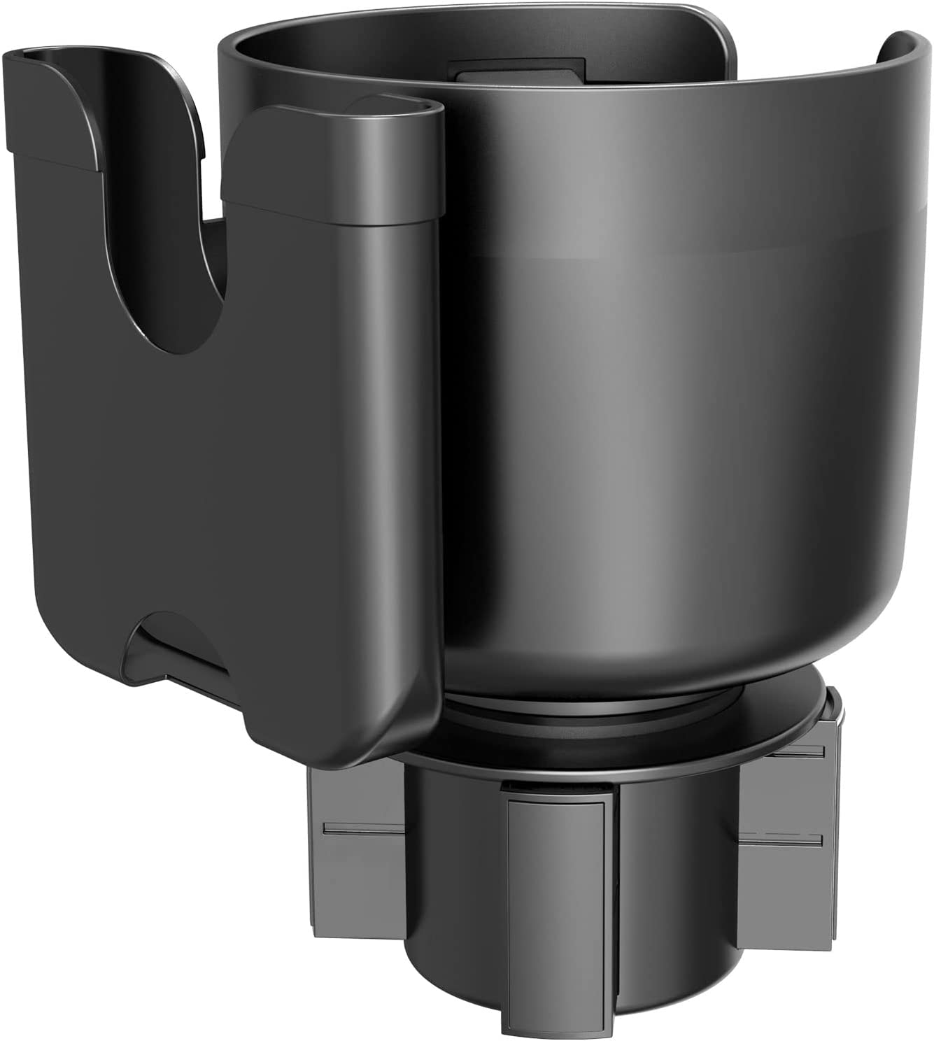 Car Cup Holder Expander with Cell Phone Stand, Adjustable Base - Rubber Tabs Cup Holder Fits Most Bottles and Cup. (Large, Black) image number 5