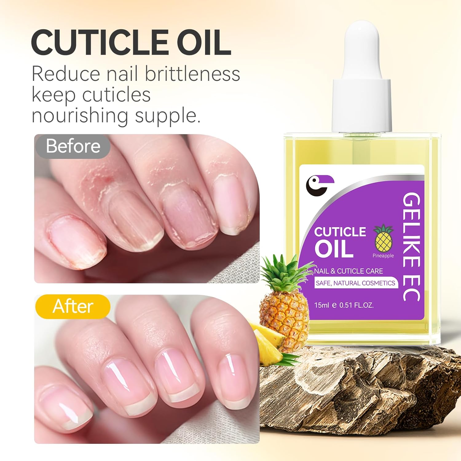 Nail Cuticle Oil for Moisturize and Repair - Gelike EC Easy and Quick Absorb Cuticles Care Treatment - Natural Pineapple Smells for Women and Men Dry Damaged Thin Nails image number 4