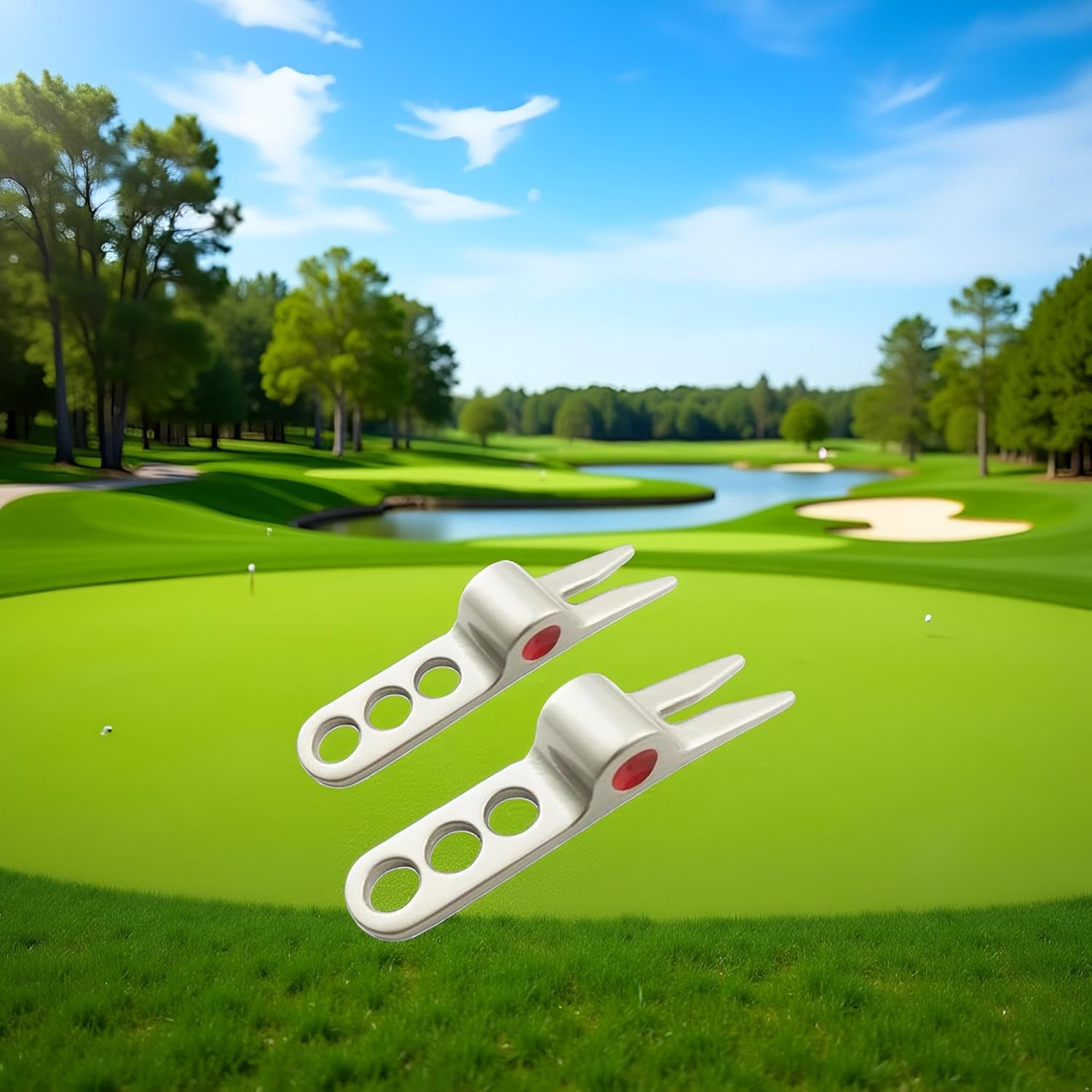 Jowxsx 2 Pcs Silver Golf Ball Fork Pivot Divot Repair Tool Compatible Divot Tools for Golf Divot Tools, On-Course Accessories