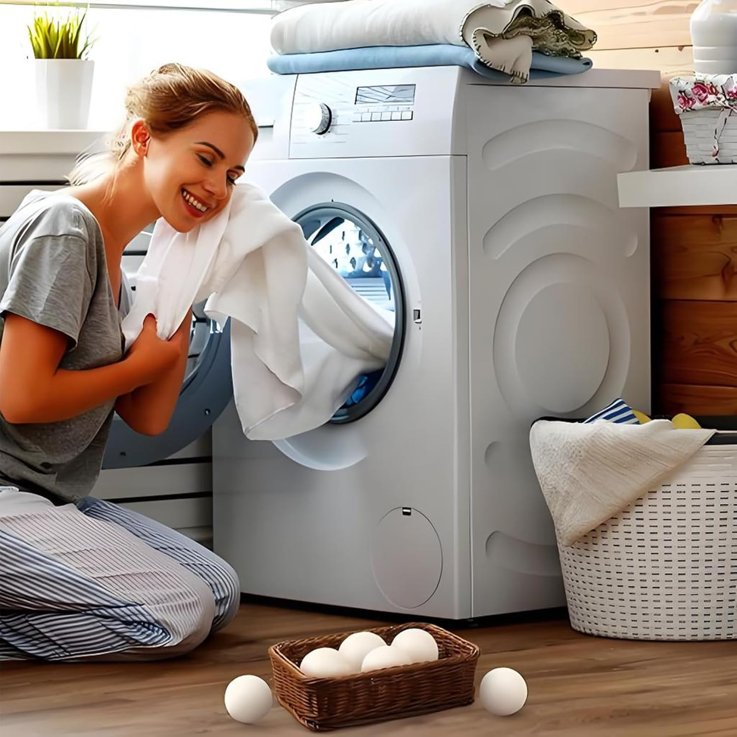 6Pcs 7Cm Wool Dryer Balls, Drying Balls for Laundry, Natural Fabric Softener, Reusable, Reduce Wrinkles Fabric Softener Laundry Balls High Density Wool Ball Large Felted Wool Clothes Dryer Balls image number 5