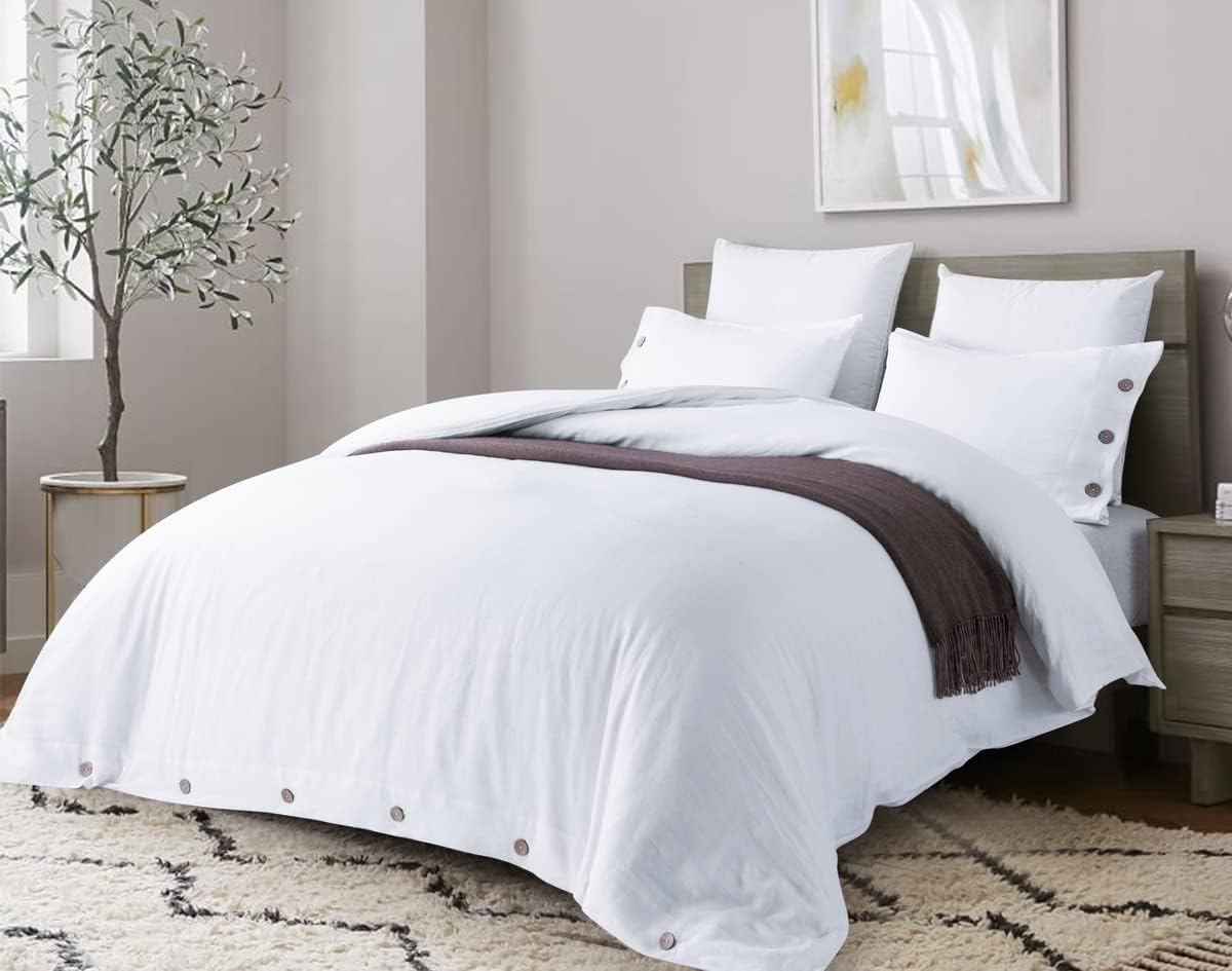Meadow Park Stone Washed Pure Linen Duvet Cover Set 3 Pieces, Queen 90 Inches X 94 Inches- Shams 20 Inches X 26 Inches, Coconut Shell Button Closure - Corner Ties - Super Soft, Charcoal