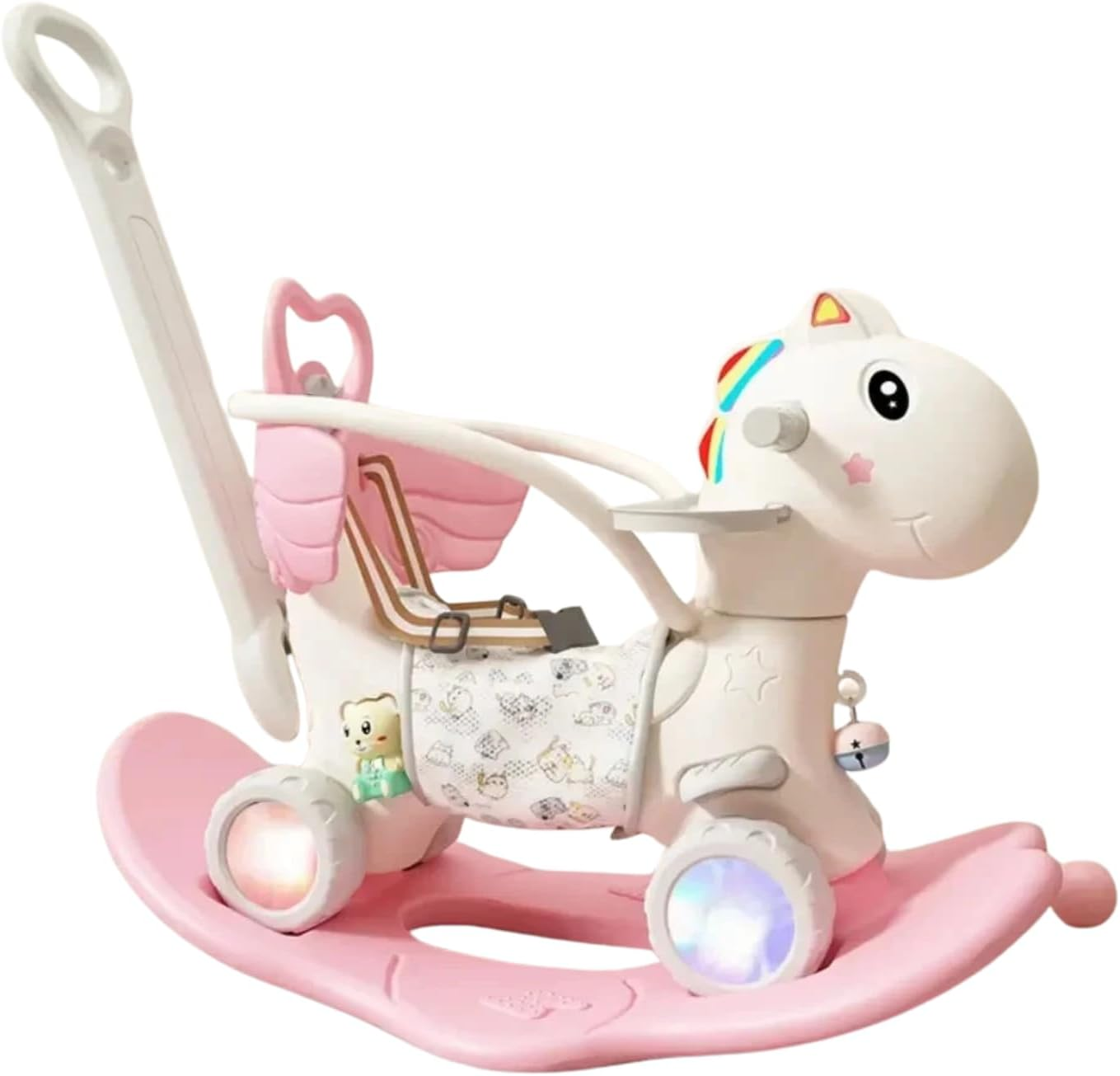 5 in 1 Rocking Horse for Toddlers 1-3 Years, Baby Rocking Horse W/Detachable Balance Board/Bike, Push Walker, Basketball Hoop Supports up to 50 Kgs Bpa/Lead Free HDPE Kids Ride on Toy W/Sound (Pink)