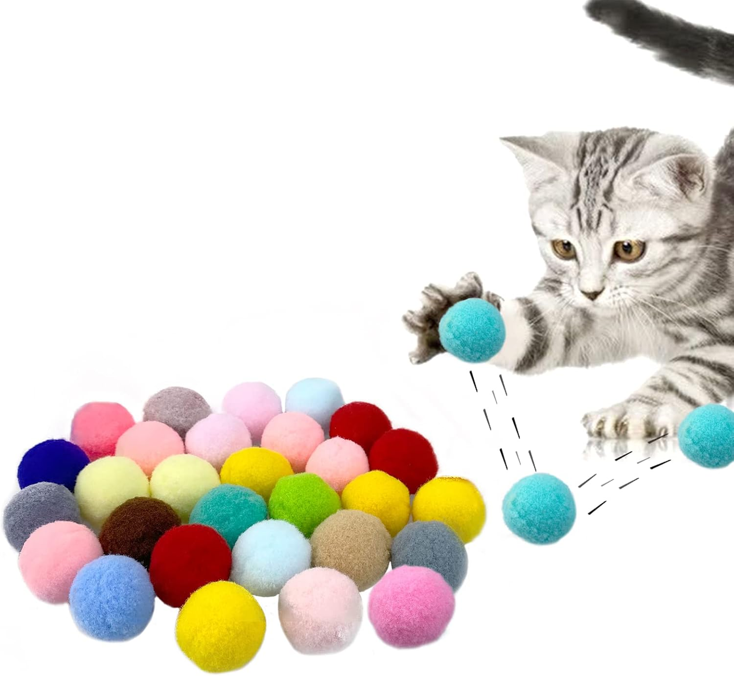Andiker Cat Sparkle Balls, 1.5 Inches 20Pcs Colorful Tinsel Cat Glitter Balls Chew and Chase Cat Pom Pom Balls Interactive and Lightweight Cat Toys for Indoor Cats to Keep Fit and Active (4.5Cm) image number 1