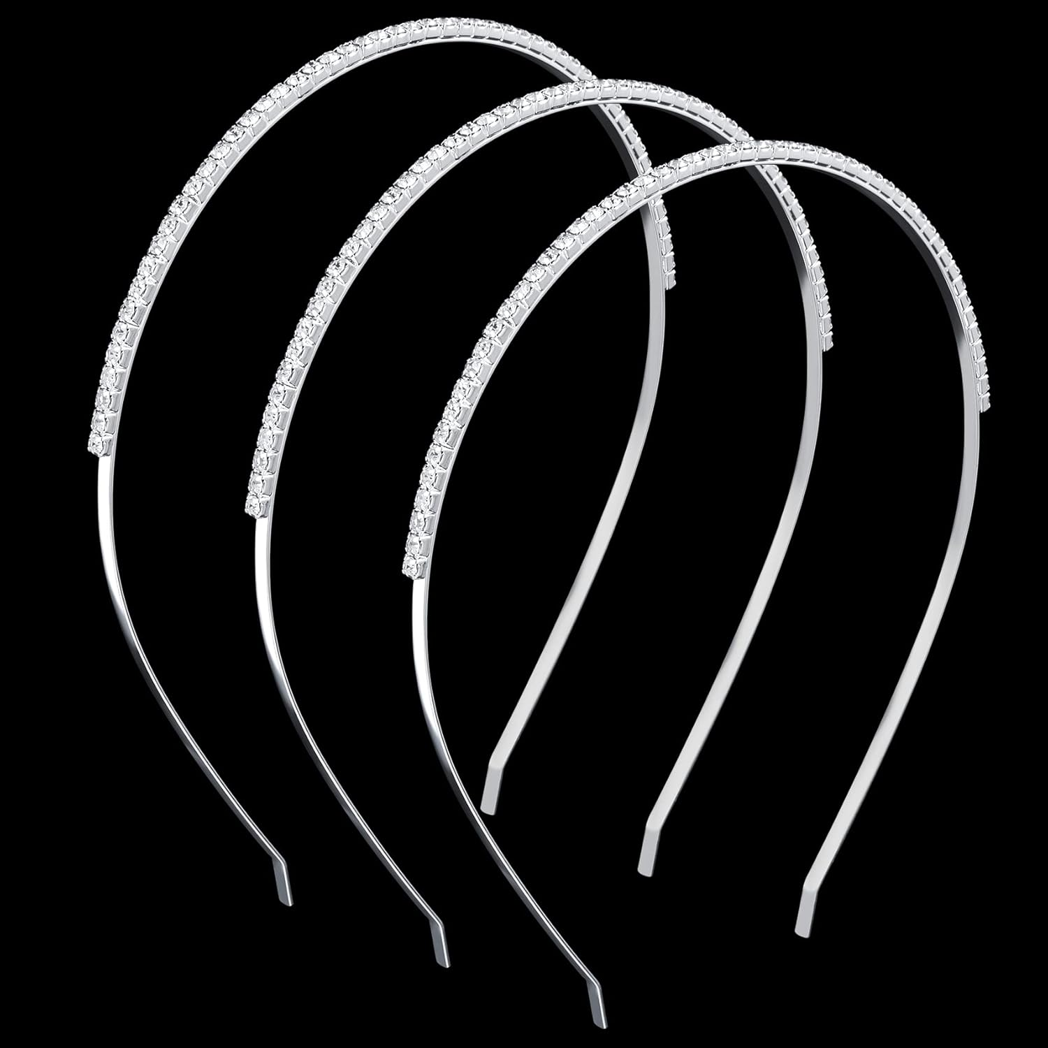 PAGOW Elastic Silver Rhinestone Headband Girl Metal Hair Styling Accessories for Washing Clip Head Bandsspa Yoga Workout Running Back to School Wedding Gift