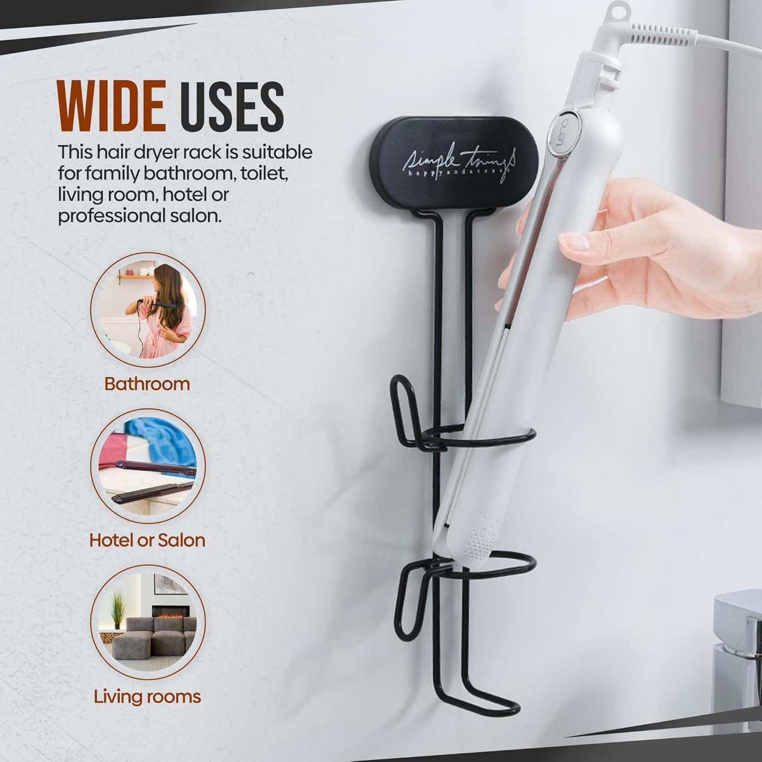 Magic Eyes Hair Tool Organizer, Bathroom Hair Dryer Holder Wall Mounted Hair Straightener Hanging Rack Hair Styling Tool Storage Organizer Stick Stand for Flat Irons, Curling Wands image number 6