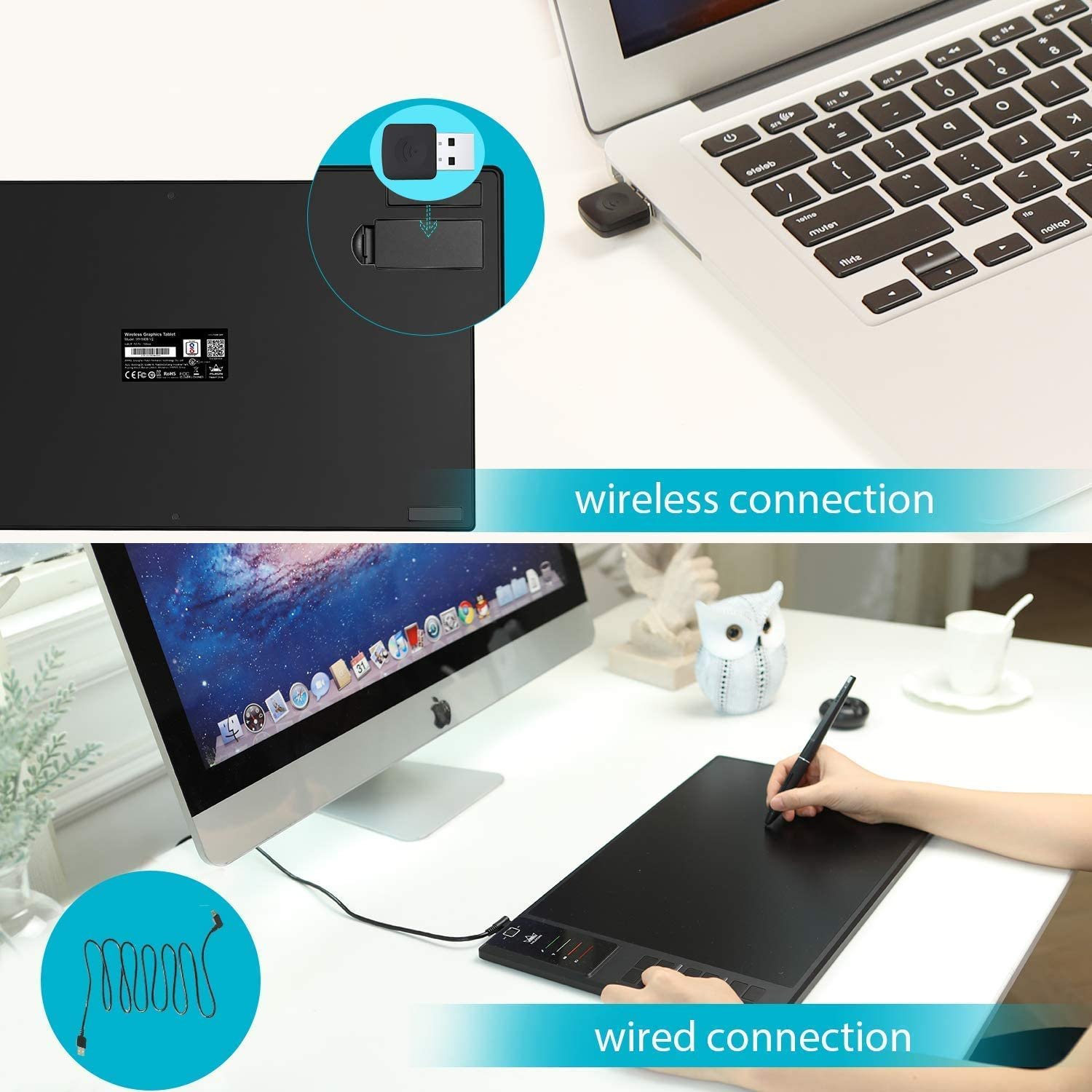 HUION WH1409 V2 Upgraded Battery-Free Wireless Graphics Drawing Tablet 8192 Levels 13.8 X 8.6 Inch with 12 Express Keys image number 1