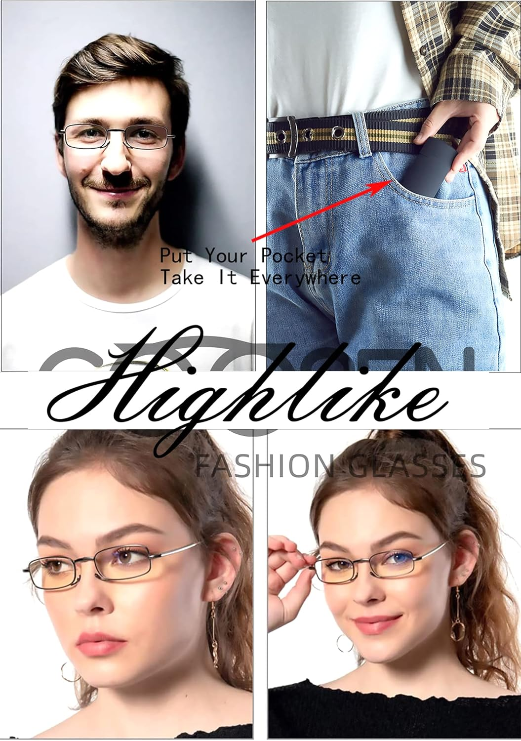 HIGHLIKE Hard Cases Folding Reading Glasses, Pocket Wallet Purse Compact Spring Hinge Readers, Transparent Clear Lens image number 4