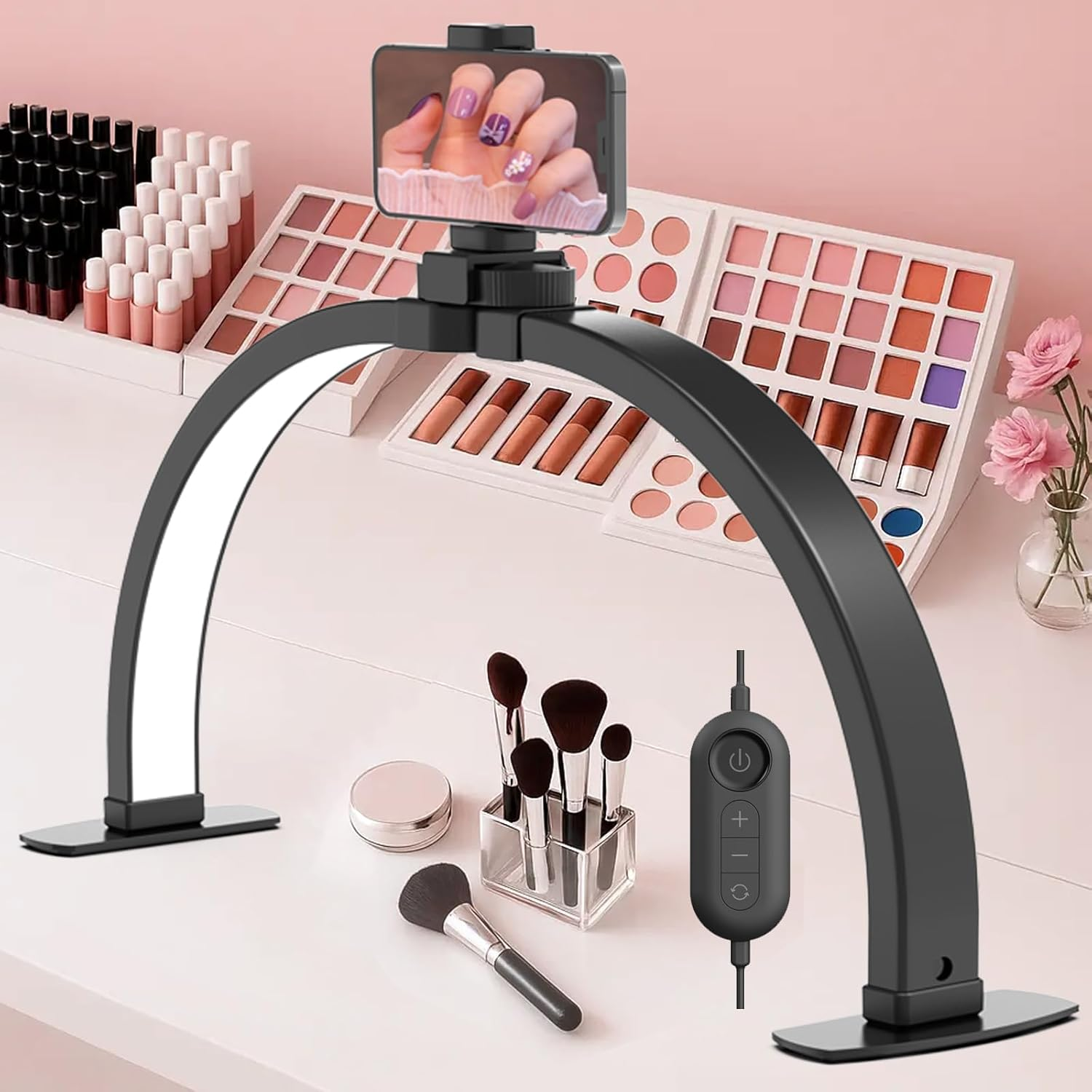 SAILESI 29Inch Half Moon Light for Nail Desk, 4700LM 38W Foldable Nail Table Lamp with 3 Color Temperature 3000K-6000K,10 Brightness Dimmable, Lash Light for Beauty Manicure Eyelashes Tattoos, Black image number 6