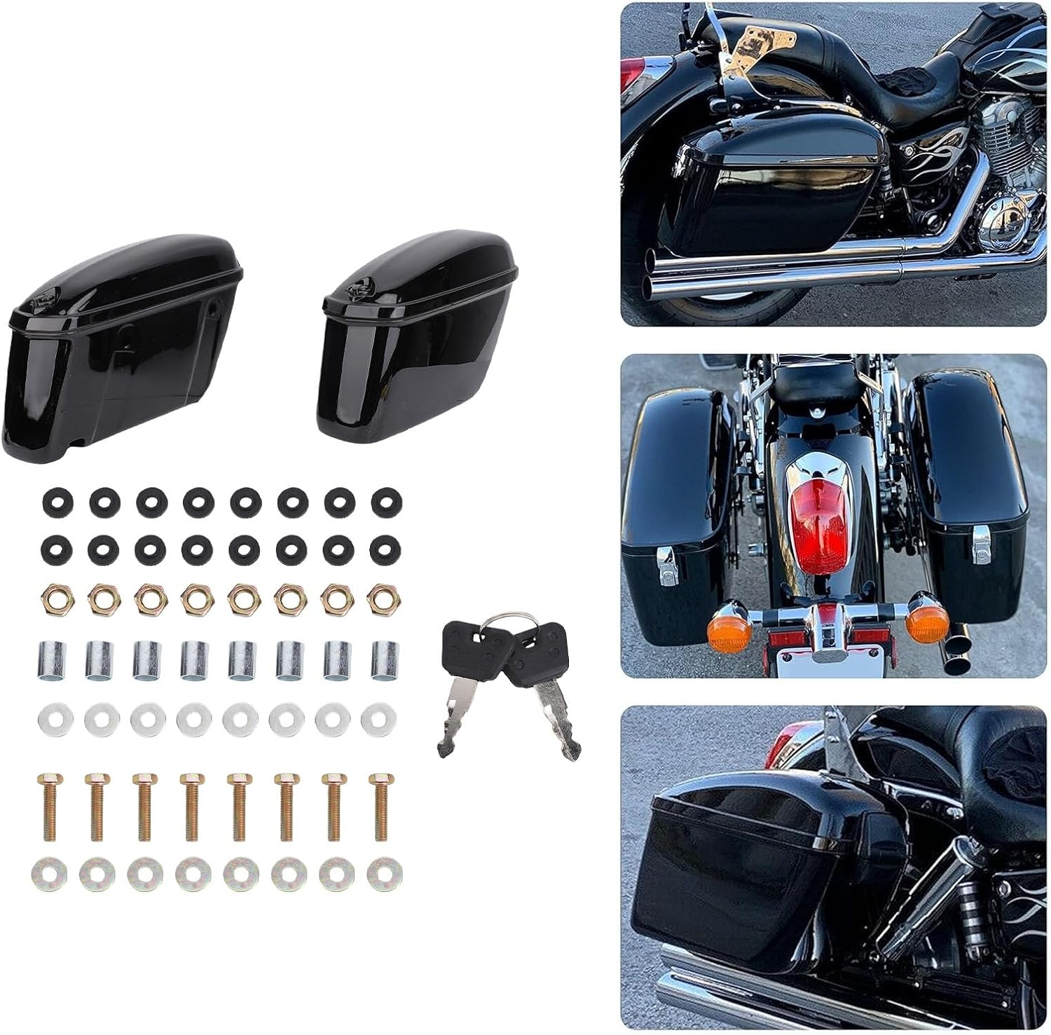 Focket Motorcycle Hard Saddle Bags, 22L ABS Waterproof Lockable Top Opening Trunk with Security Lock and Keys, Universal Motorcycle Side Case Replacement for Cruiser image number 5