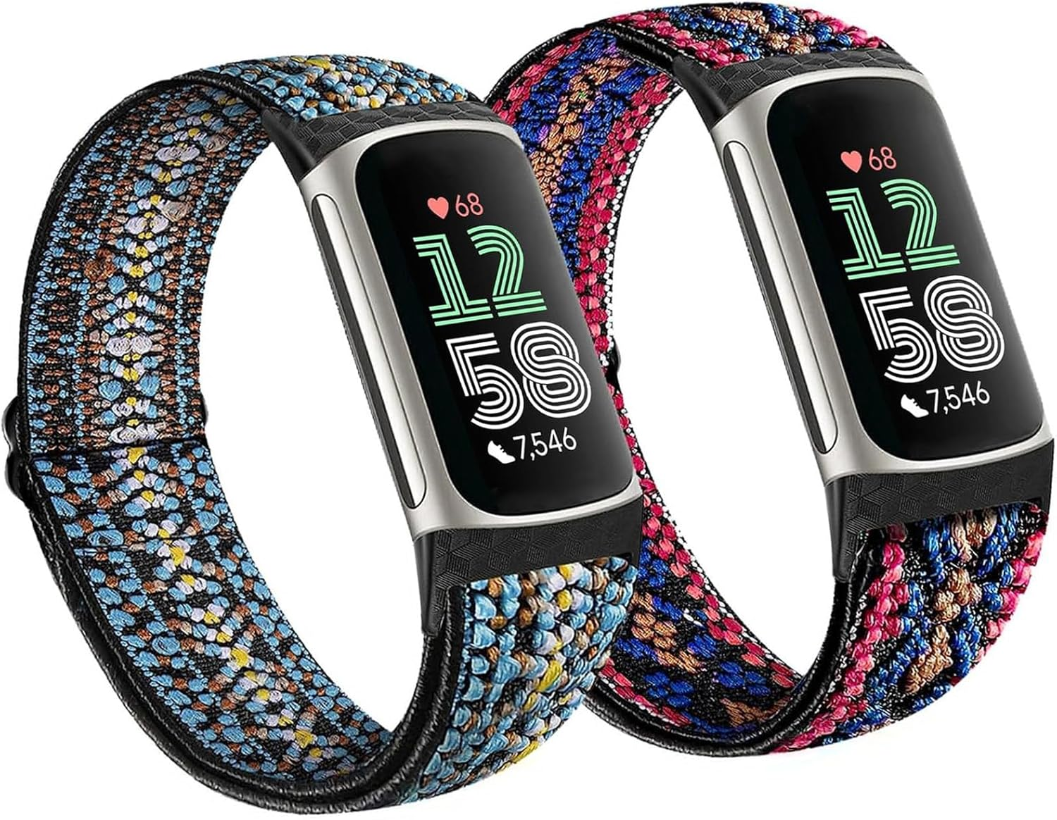 2 Pack Elastic Nylon Bands Compatible with Fitbit Charge 6 / Fitbit Charge 5, Classic Soft Breathable Adjustable Sport Smartwatch Replacement Wristband for Women Men