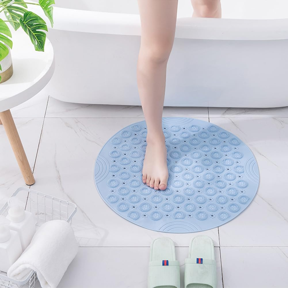 YSHIGUING Non Slip Shower Mat,Circle Shower Mat Non Slip anti Mold 30 * 30Cm Bathtub Mat with Suctions Cups and Drain Hole, TPE Bathroom Bathtub Mat for Elderly Bathroom,Machine Washable (Blue) - White image number 3