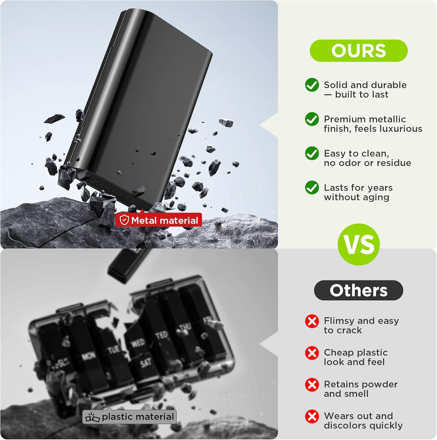 Zannaki Metal XL Weekly Pill Organizer 2 Times a Day, Large Travel Daily Pill Box 7 Day, Portable Week Twice Pill Holder Container, AM PM Pill Case for Medicine Vitamin Medication Supplement, Black - Pink image number 2