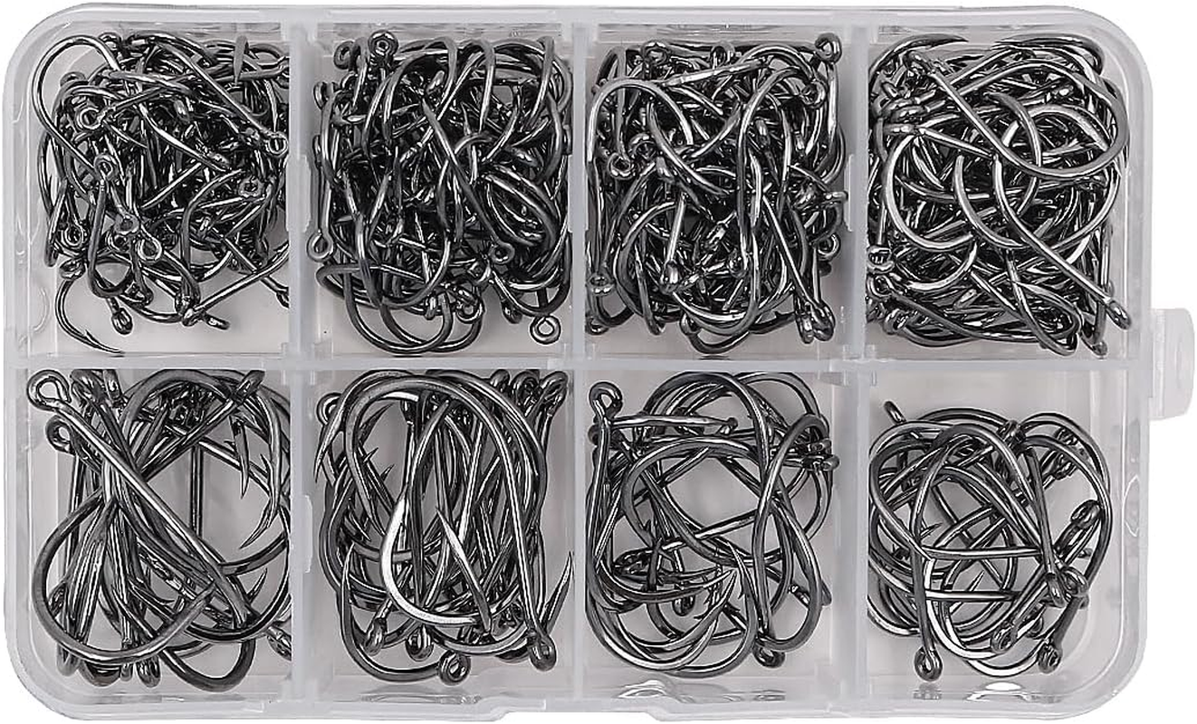 300PCS NUZAMAS Fishing Hook 9#-16# Barbed Hooks Pike Fishing Tackle Carp Circle Hooks with Storage Plastic Box Carbon Steel Eyed Sea Fish Hooks for Freshwater Saltwater image number 5