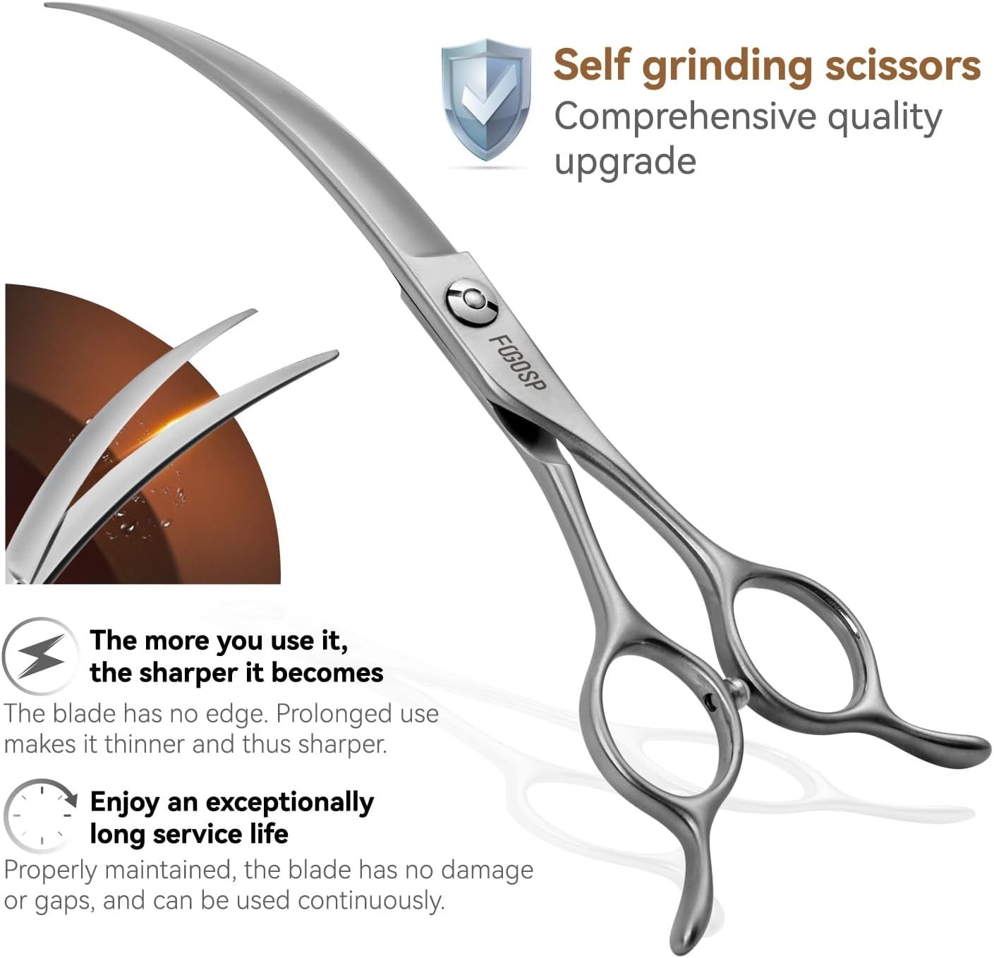 FOGOSP Professional 45&deg;Curved Grooming Scissors for Dogs 7.0 in Big Arc Curved Shears for Professional Groomer Japan VG10 High-Carbon Steel Right Hand Matte image number 1