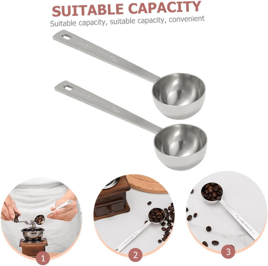 2Pcs Stainless Steel Coffee Scoop Measuring Spoons Baking Kitchen Utensils for Tea Sugar Flour Spices Accurate Measurement Easy to Clean image number 5