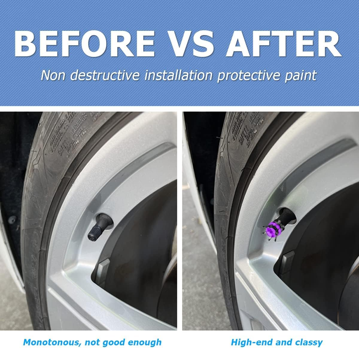 Crown Tire Valve Stem Caps, 4Pcs Handmade Bling Rhinestone Car Stem Air Caps Cover, Dustproof Tire Valve Caps for Bike Motorcycle Wheels, Auto Exterior Accessories for Girl Women (Black/Purple) - Black/Black image number 7