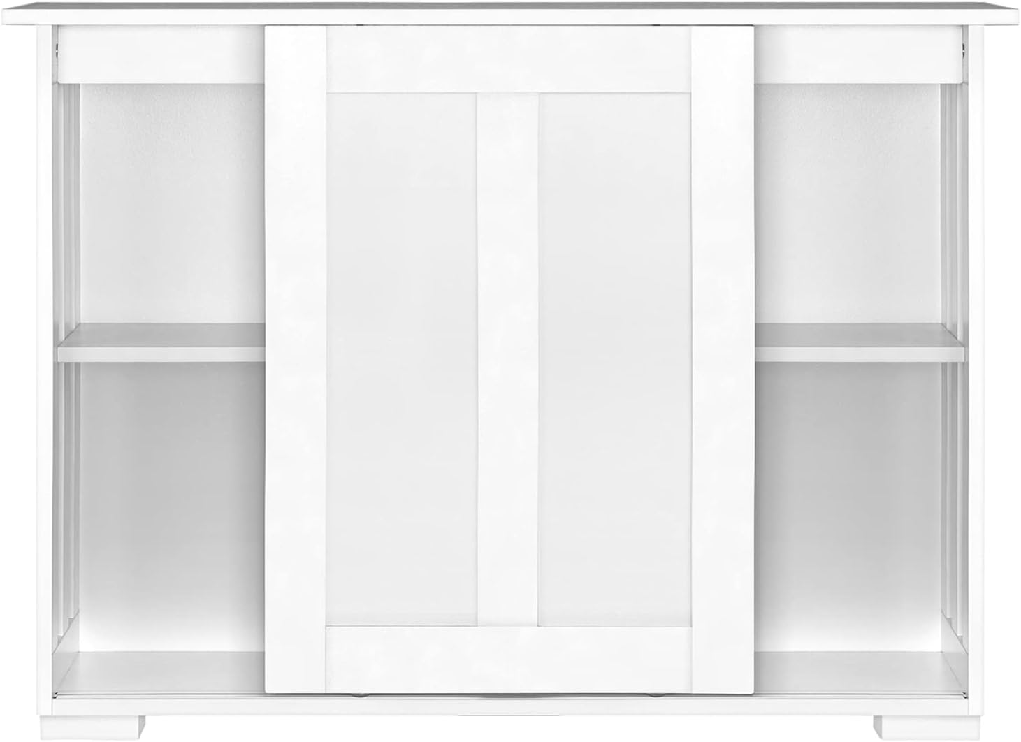 OIKITURE Sideboard Buffet Cabinet with Sliding Door - Stackable Cupboard with Storage, Open Side Panel, Low Console Table for Kitchen Living Room Dining Room, White image number 1