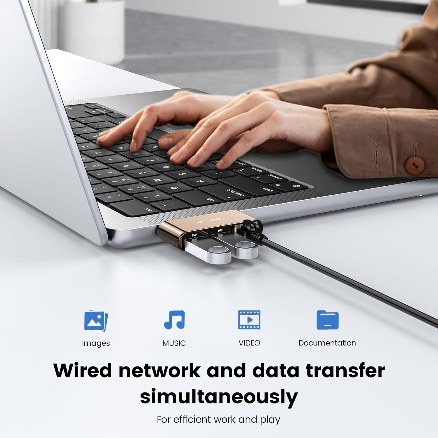 MOGOOD USB C to Ethernet Adapter Type-C Gigabit Ethernet Adapter 1Gbps 3-In-1 USB to RJ45 LAN Wired Network for Macbook Pro/Air, Iphone 15 Pro/Max, Dell XPS, Galaxy S8-S23, Etc image number 5