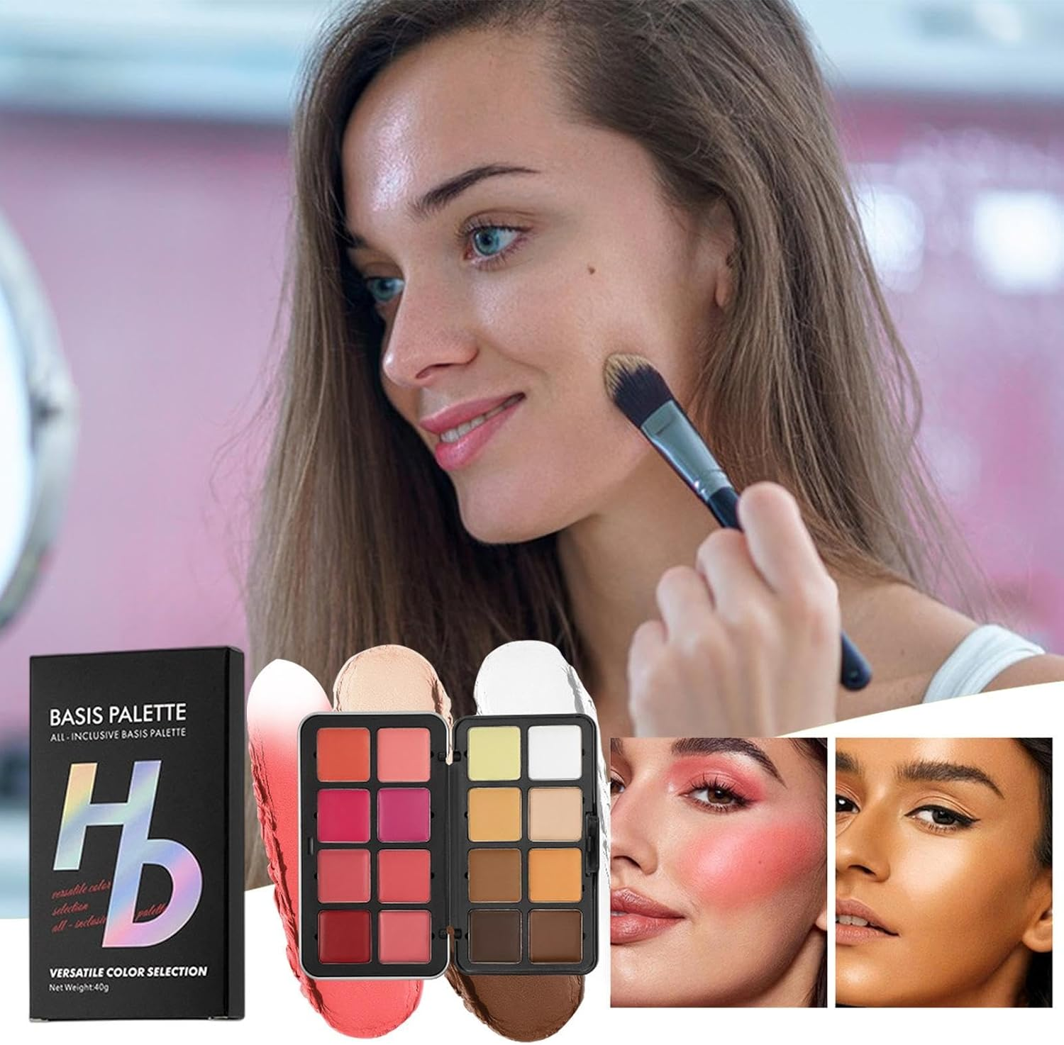 Cream Blush Palette | 16-Color Eye Shadow Palette Makeup Blush | Waterproof Bronzer Foundation for Contour Cheeks Women Girls Work Travel Party Christmas Birthday Wedding image number 5