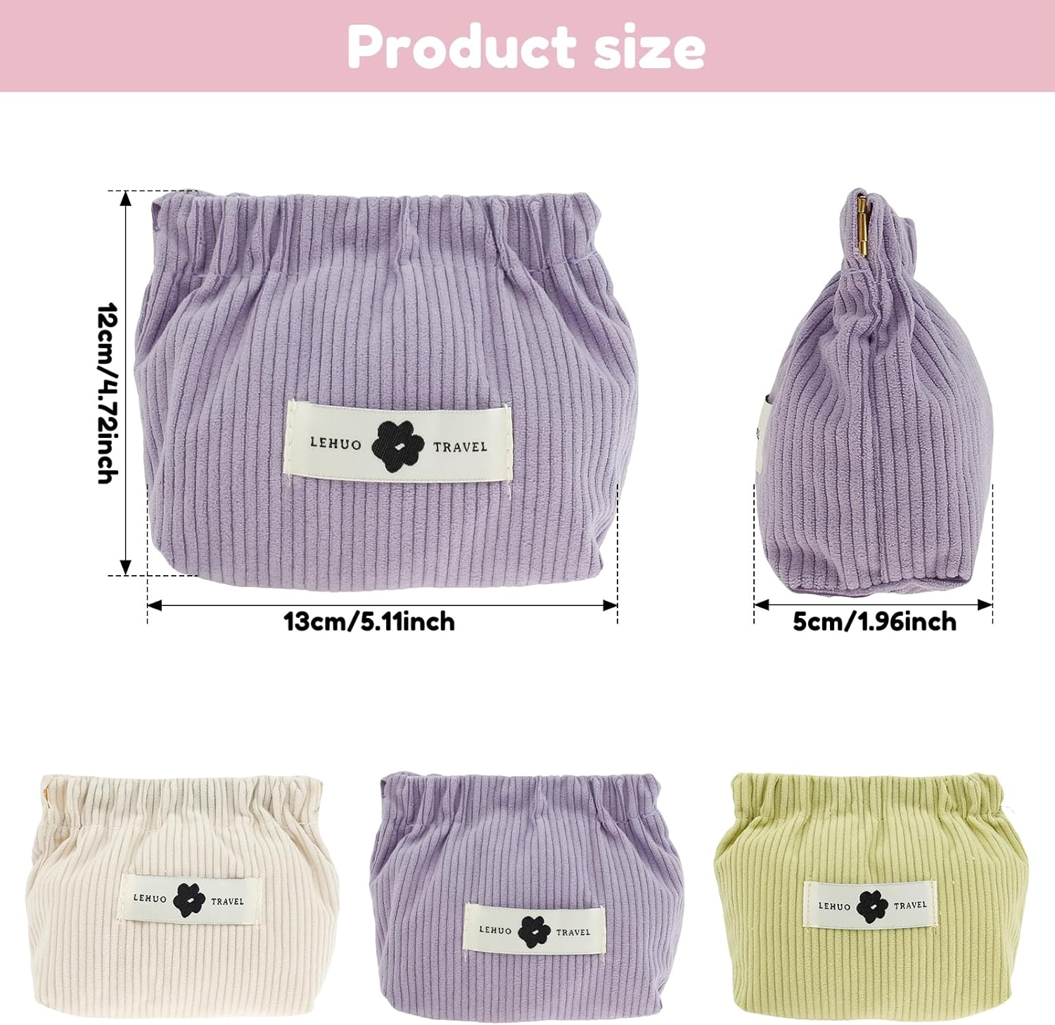 ZLHETWT 3Pcs Corduroy Elastic Hair Tie Organizer - Corduroy Elastic Storage Bag Pouch - Pocket Cosmetic Bag Squeeze Top - Hair Accessory Organizer for Women Girls 12X13X5Cm (Combination 2) image number 6