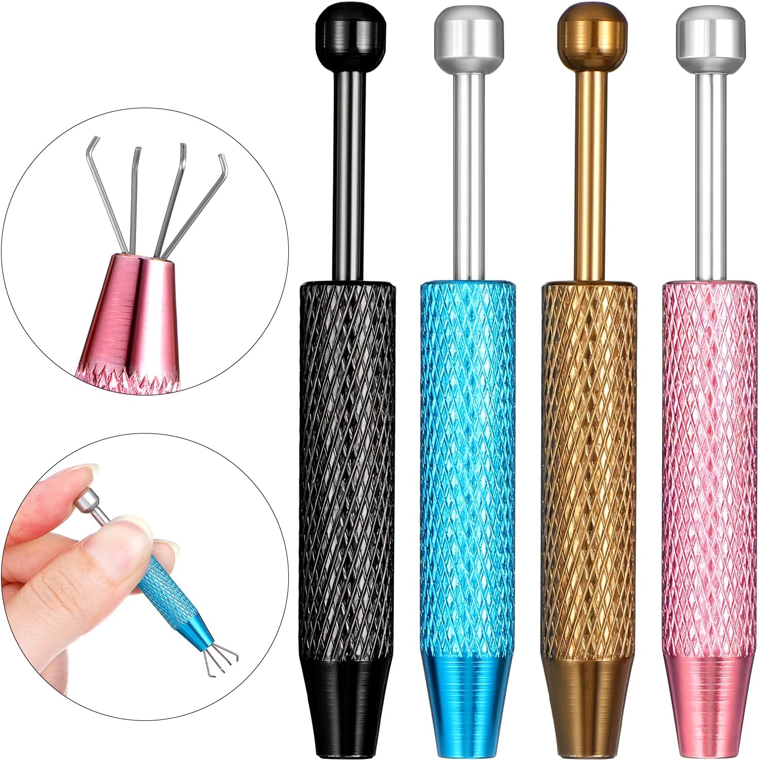 Kifmurase 4Pcs Piercing Ball Grabber Tool, Mini Grabber Pen Assistant with Stainless Steel 4 Claw Tweezers, Piercing Ball Jewelry Pick up Tools for Changing Removal Insertion Piercings Gem Multi Color image number 1