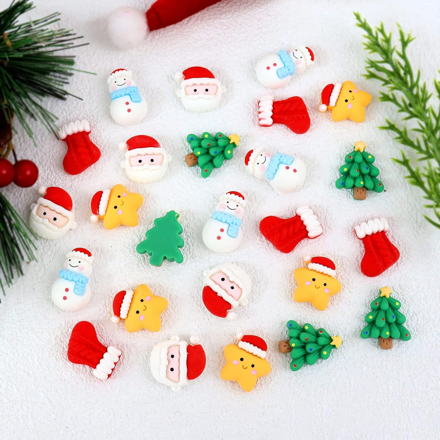 25 Pack Merry Christmas Cupcake Toppers Resin Christmas Cupcake Picks Snowman Star Tree Cupcake Toppers Cake Decoration Party Supplies Family Party Decoration image number 3