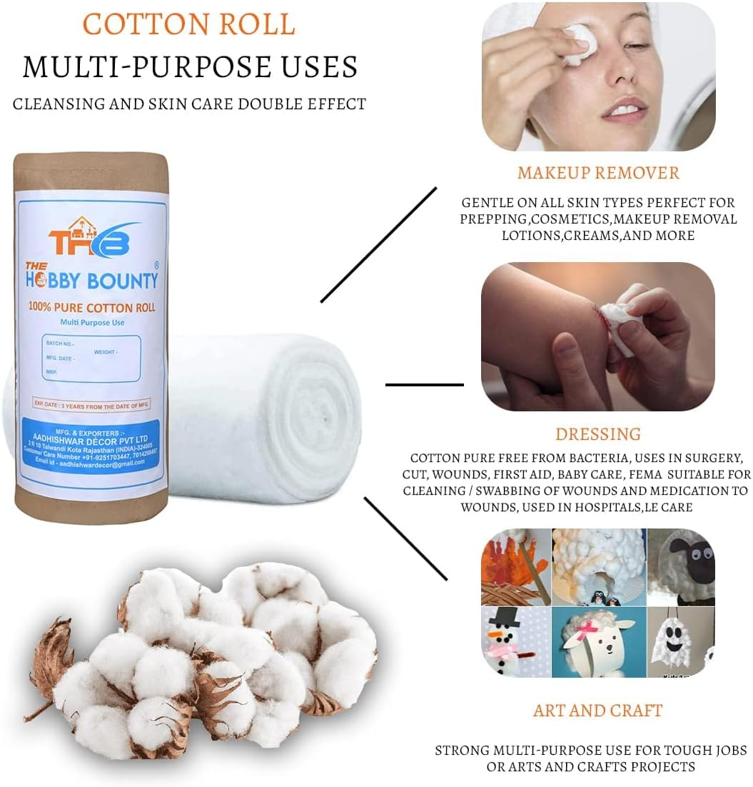 Pure Cotton Roll 100% High Absorbent Organic and Soft Multipurpose Use for Makeup Remover Medical Use Cotton Salon Beauty Use for Baby Care (100 Gram) image number 1