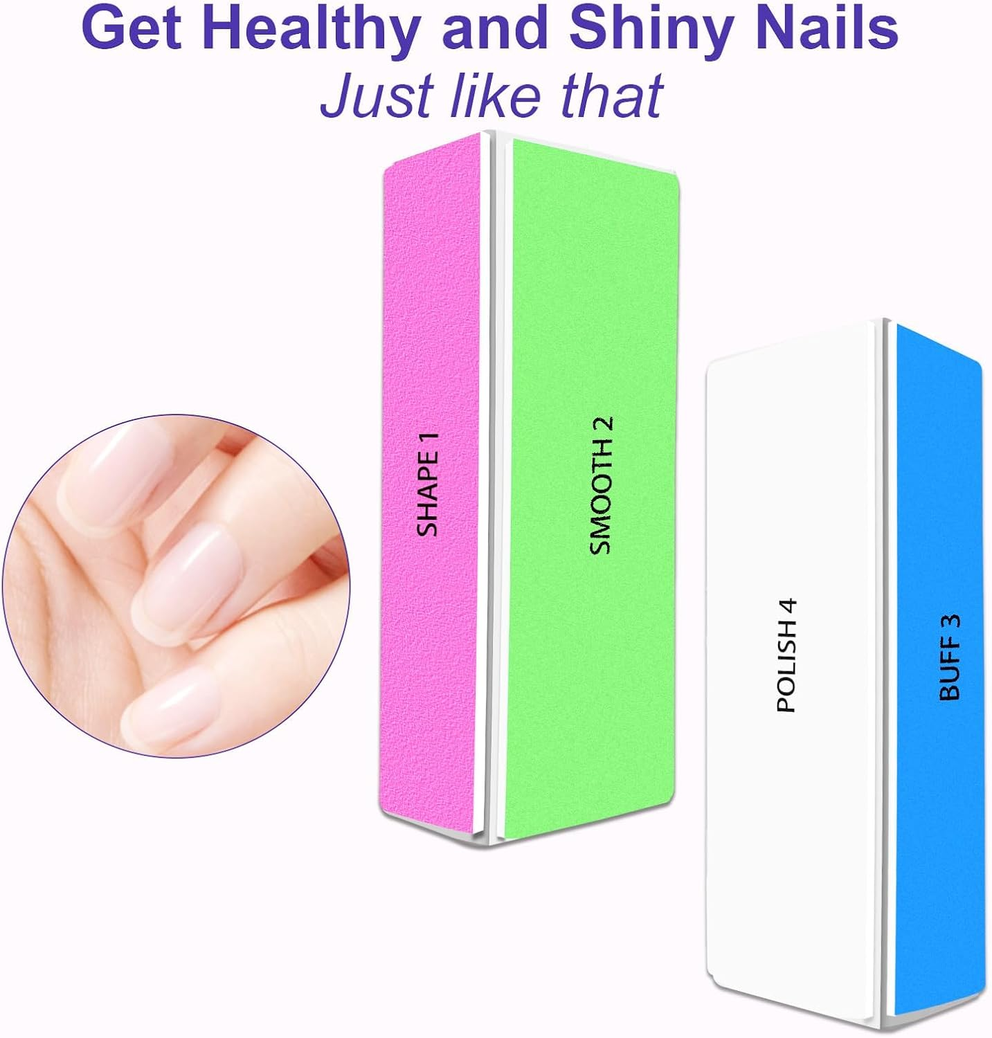 4-Way Professional Nail Buffer Block Set, 2 Piece Manicure Buffing and Shining Tool for Natural, Acrylic Nails,120/240/600/3000 Grit image number 4