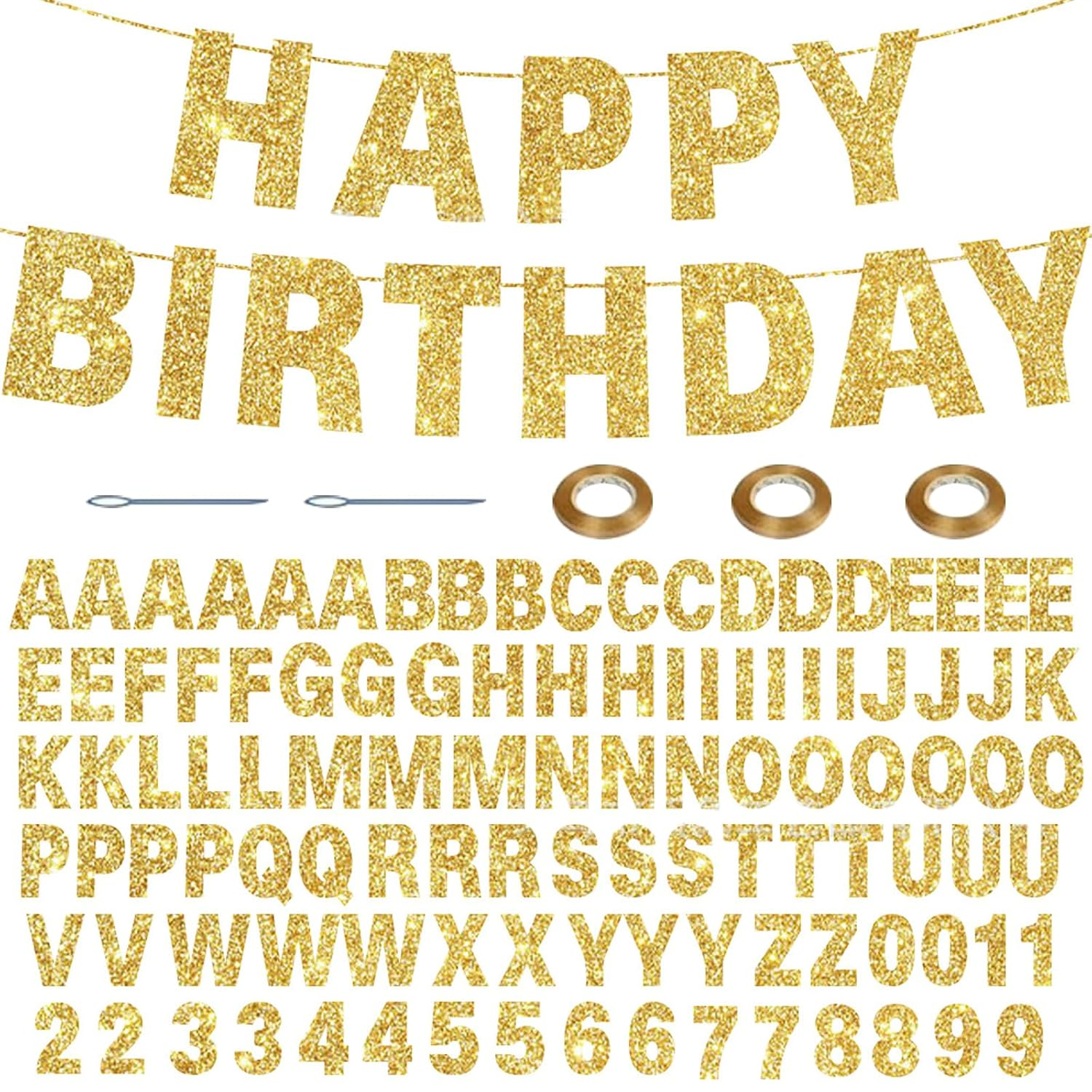 112 PCS DIY Glitter Banner Kit - Customizable Gold Letter Banners for Parties, Birthdays, Graduation, Wedding & Baby Shower - Hanging Decorative Sign with Sparkly Letters (Gold image number 3
