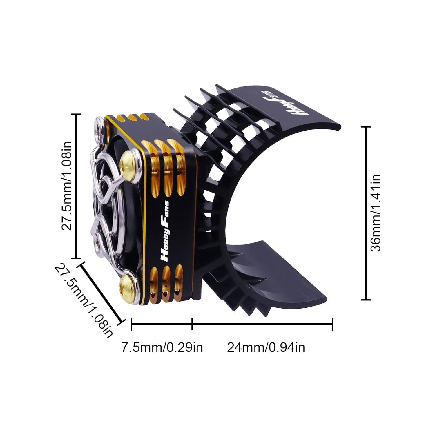 Hobby Fans RC Cooling Fan 28000RPM Alluminum RC Car Motor Fan with Heatsink for RC Car 1/8 1/10 540 550 F540 3650 3660 Motor, Gold image number 4